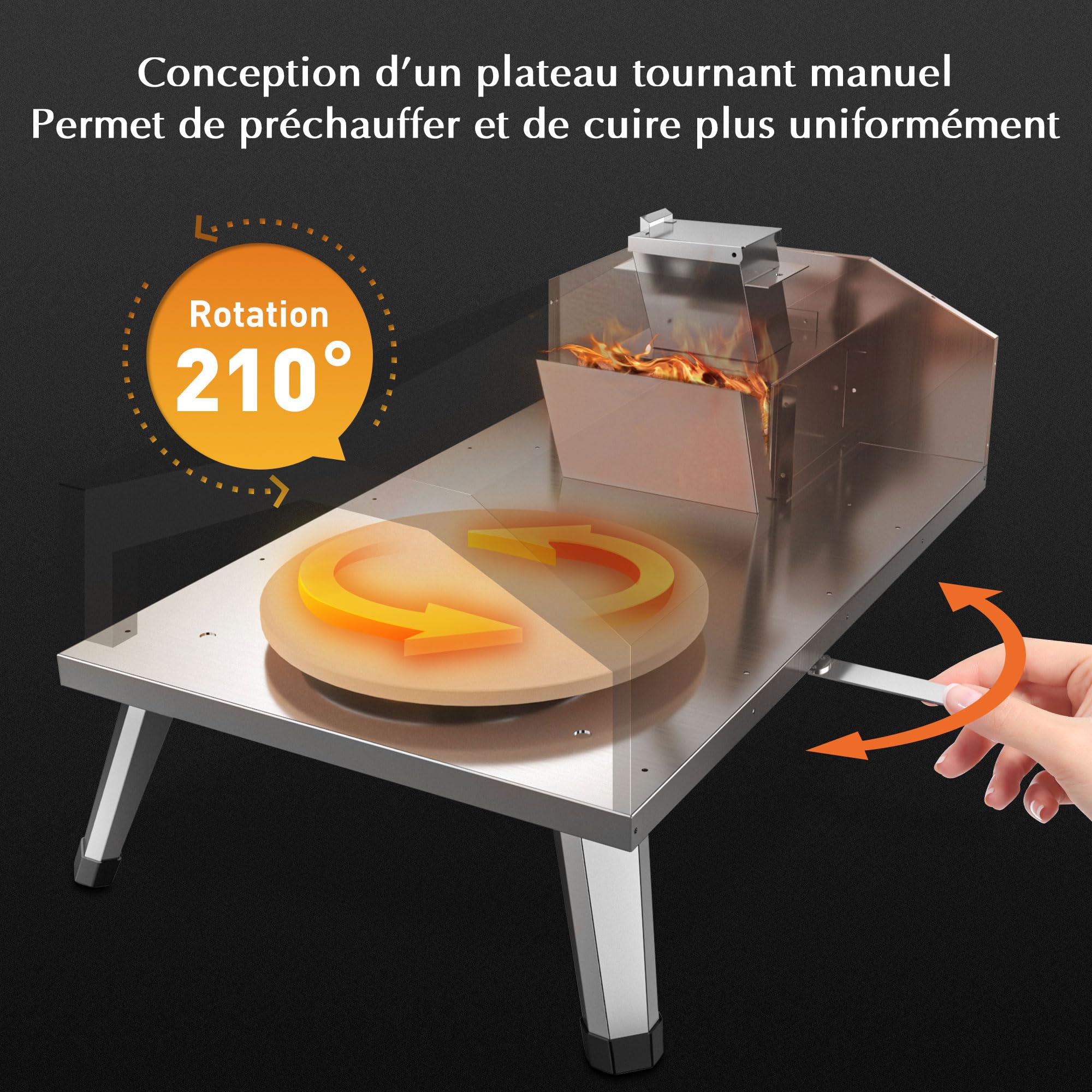 Four a Pizzas extérieurs à bois: KitchenBoss aciers inoxydables portable grille pizza avec pierre tournante de jardin avec granulés Combustible approprié : granulés, Charbon et briquettes