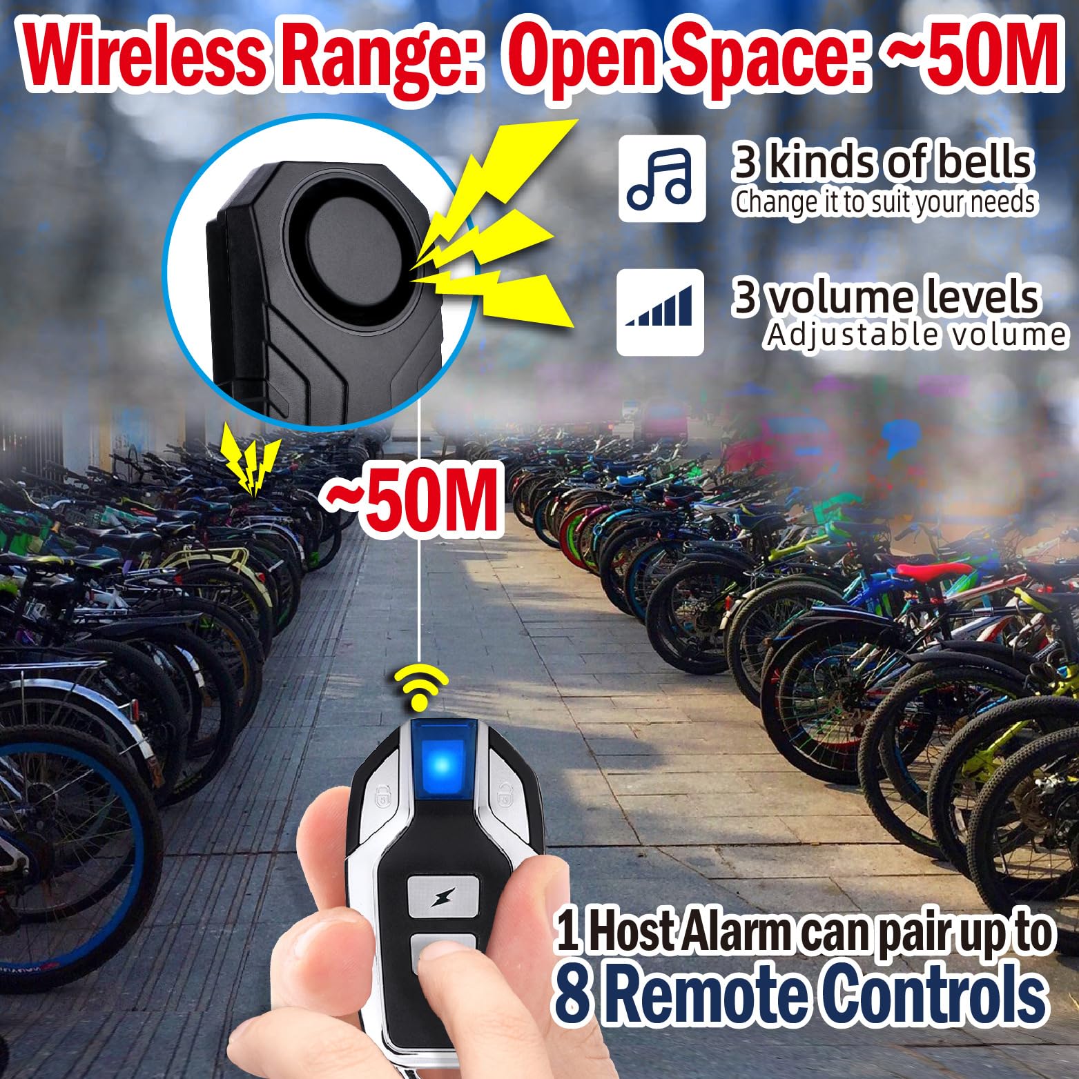 Mengshen Confezione da 3 allarmi antifurto antifurto per moto, scooter, rimorchio, bicicletta, finestra, auto, scooter elettrico, impermeabile IP65, 113 dB forte