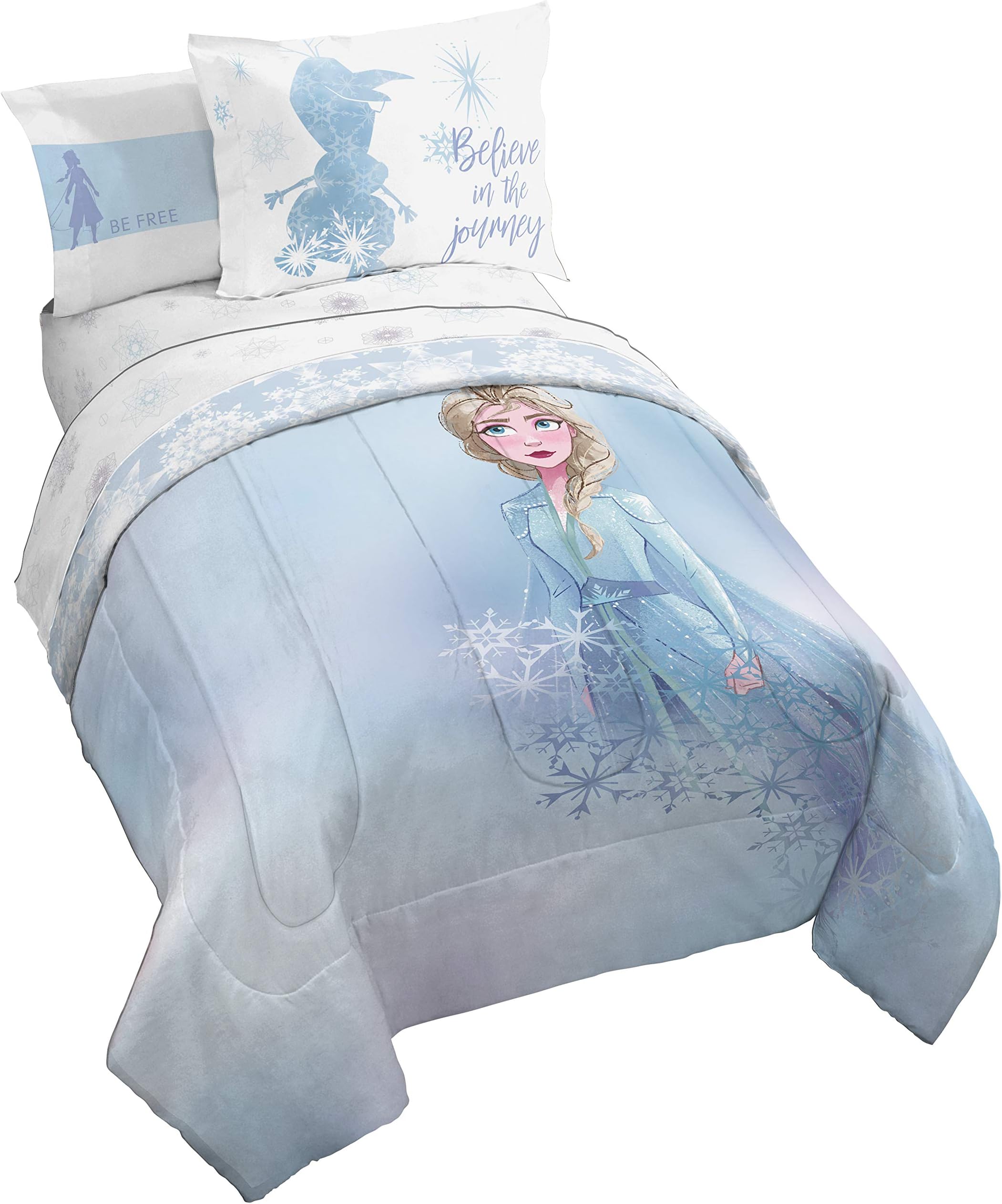 Jay Franco Disney Frozen 2 Elsa Color Block 5 Piece Twin Bed Set - Includes Reversible Comforter & Sheet Set Bedding - Super Soft Fade Resistant Microfiber - (Official Disney Product)
