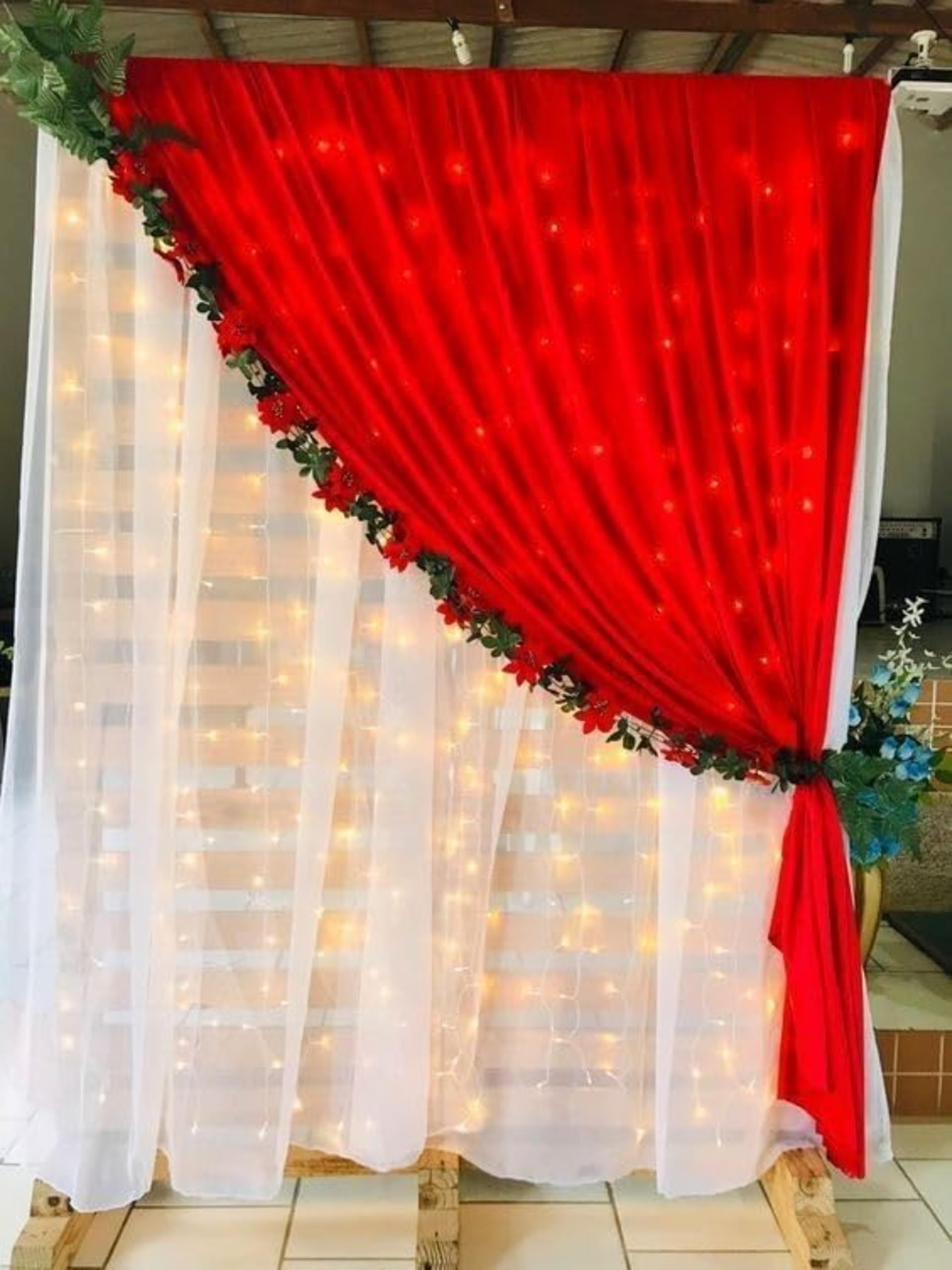 Lazybeee Backdrop Decoration Kit | Net Curtain & Artificial Plant Vines for Ganesh Chaturthi, Haldi & Mehndi, Home Decor & Birthday & Parties | (New3_Ganesh Backdrop Design 3)