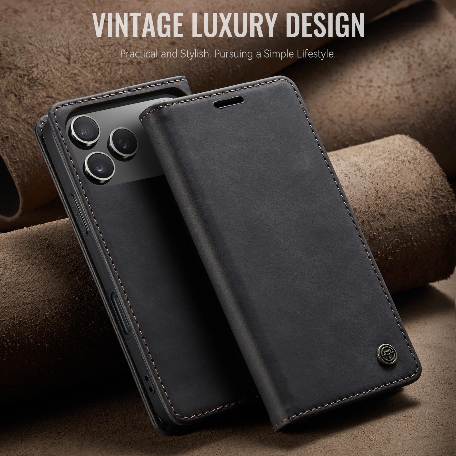 Samokor Cover per iPhone 17 Pro 5G Pelle Flip Custodia Cavalletto Portafoglio Magnetica Carta Fessura Antiurto per iPhone 17 Pro,Nero