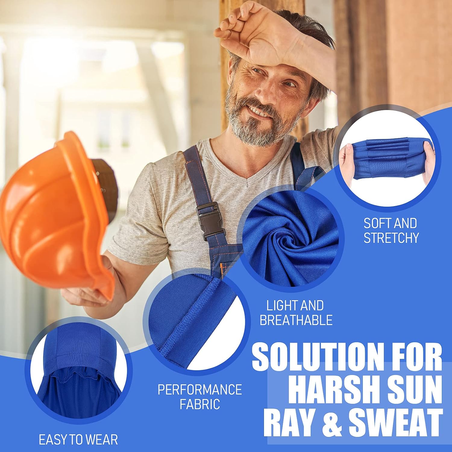 4 Pack Hard Hat Liner with Sun Shade Skull Cap Liner Sweat Wicking Cap with Tail