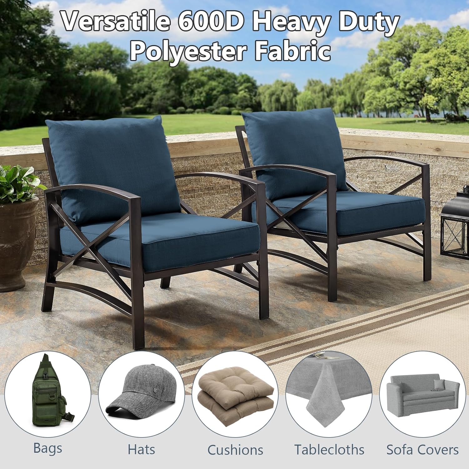 Waterproof Canvas Fabric by The Yard, 58inch 600D Upholstery Fabric Polyester Material Outdoor Water Resistant Material for Sewing Chair Patio Cushion Bag Sofa Seat Repair, 5 Yard Navy Blue