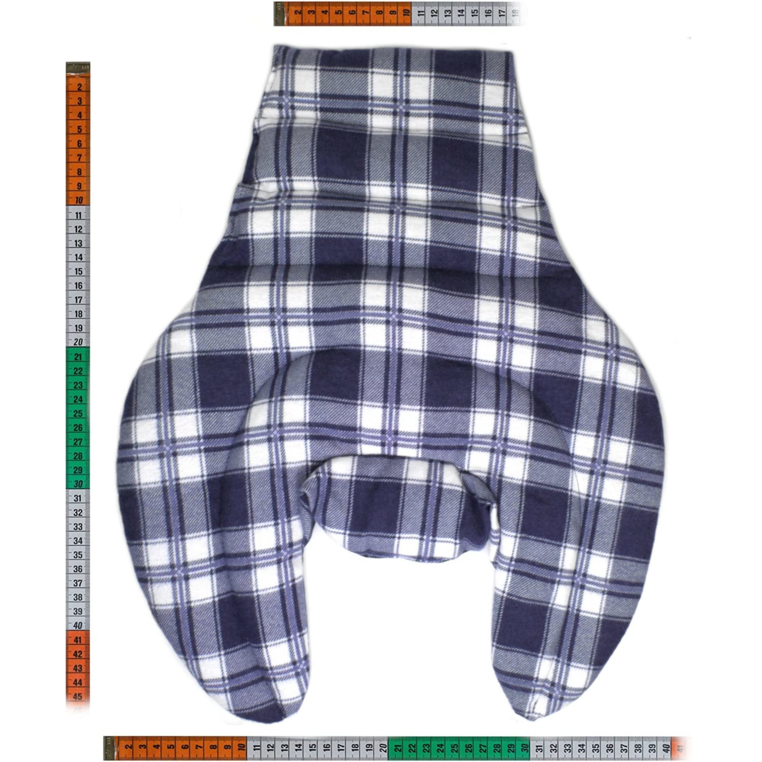 Tour de cou pour vertèbres cerivicales avec col montant et partie dorsale - écossais bleu flanelle - Coussin thermique 2 en 1 untilisable à chaud ou à froid - grains d'épeautre