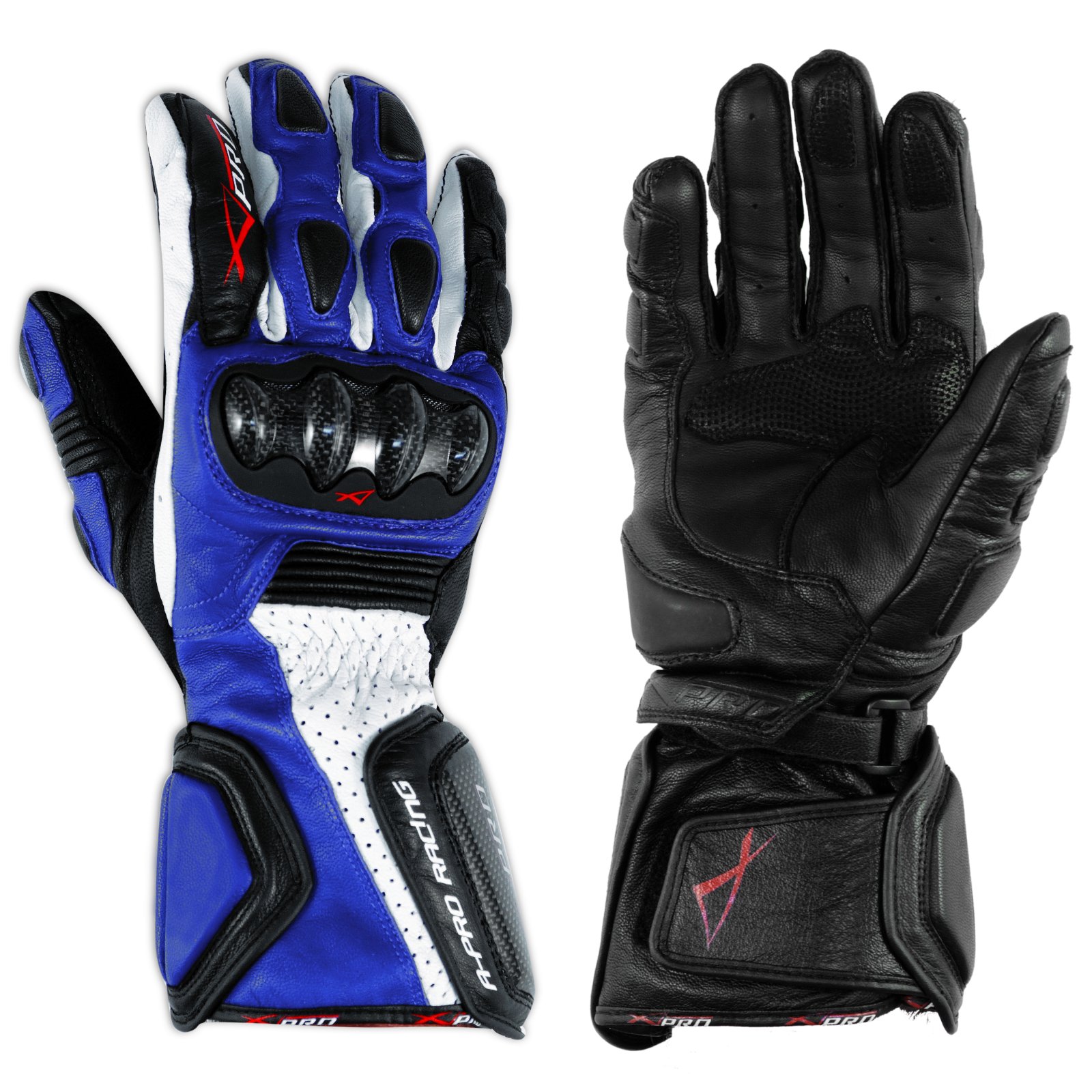 Guanto Pista Moto Tecnico Protezioni Carbonio Professionale Pelle Blu M