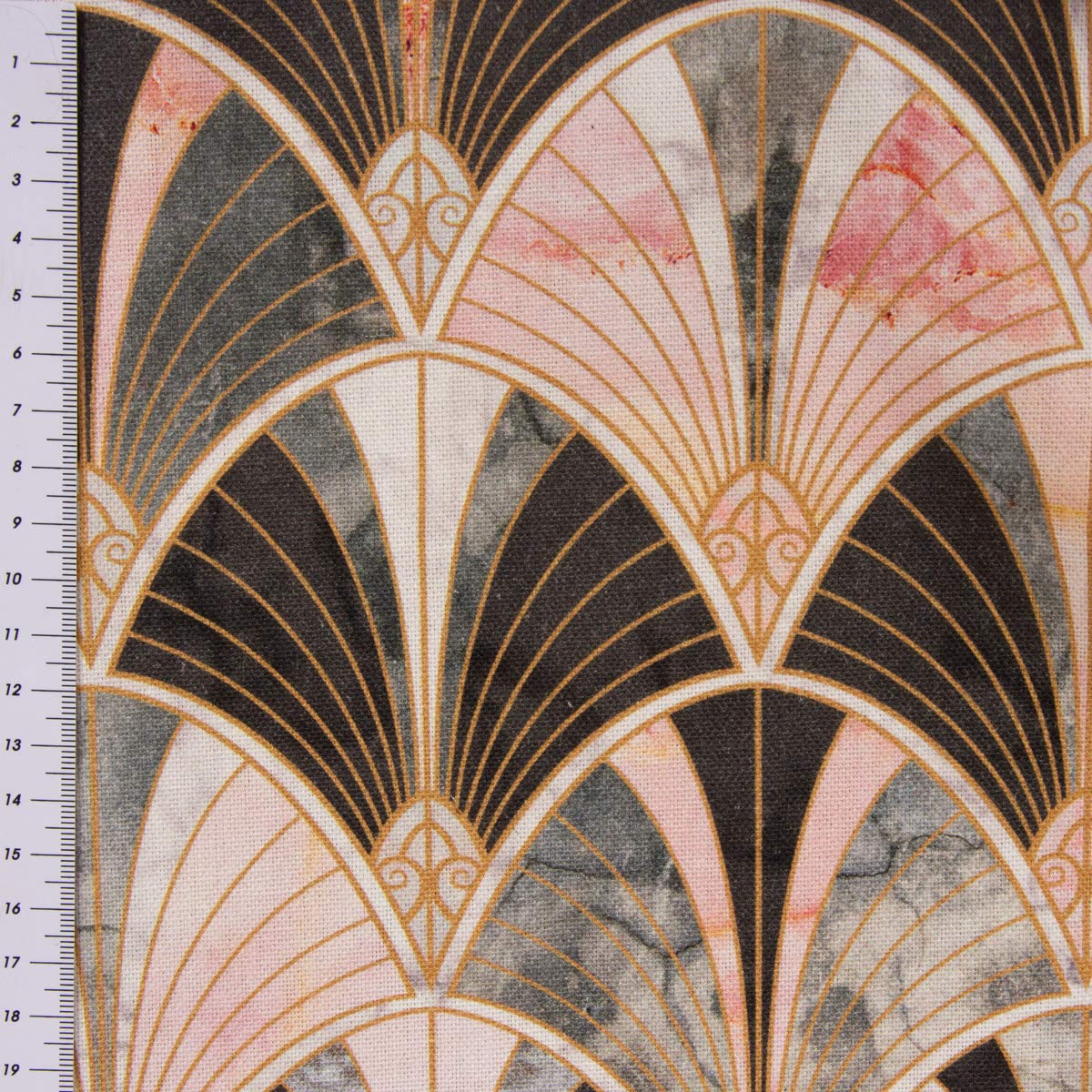 SCHÖNER LEBEN. Chemin de table Art Deco - Arche marbre - Vert, rose, marron - 40 x 160 cm