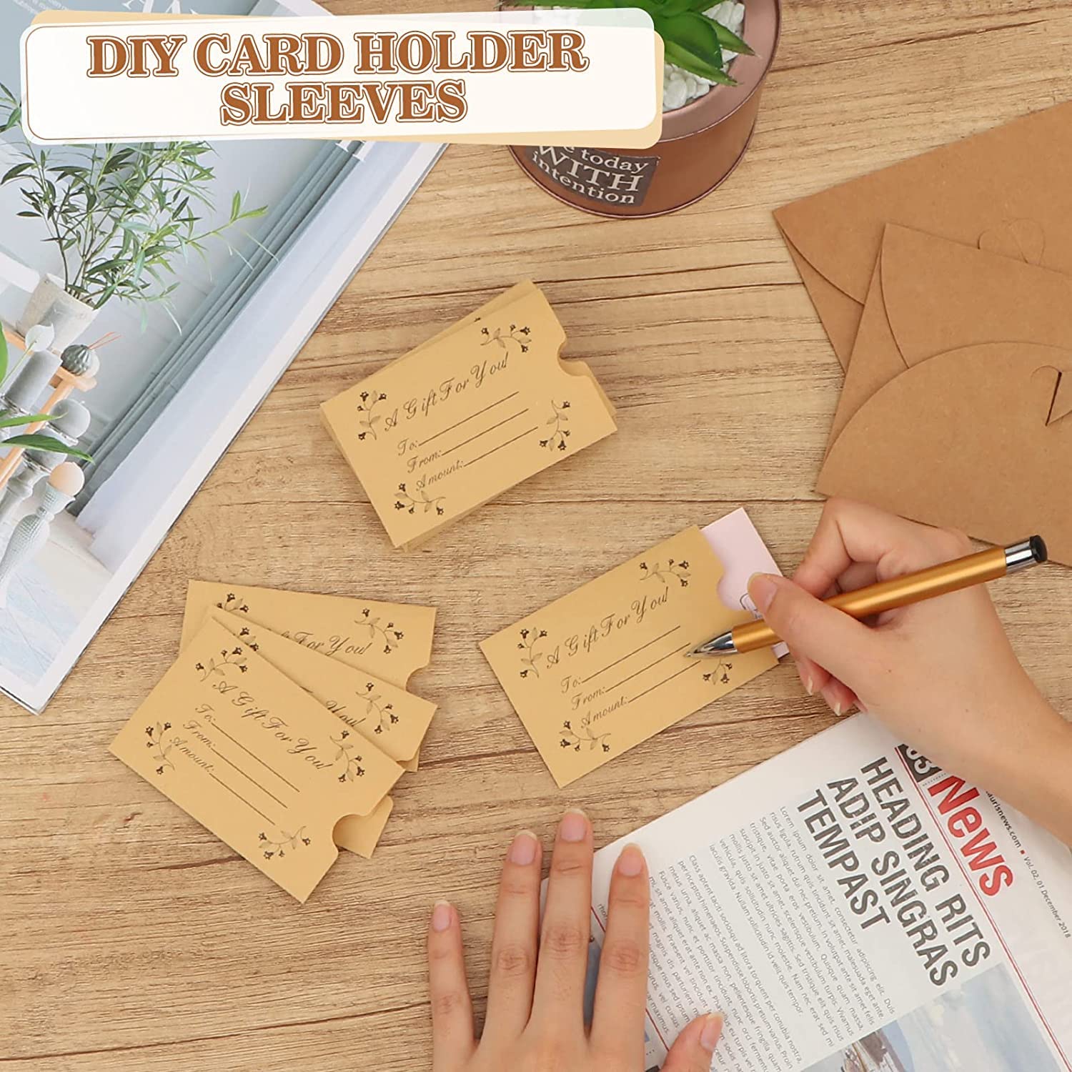 Paquete de 500 fundas para tarjetas de regalo, sobres de papel kraft para regalos y llaves de hotel, protector de tarjetas de crédito de negocios, 3.54 x 2.36 pulgadas