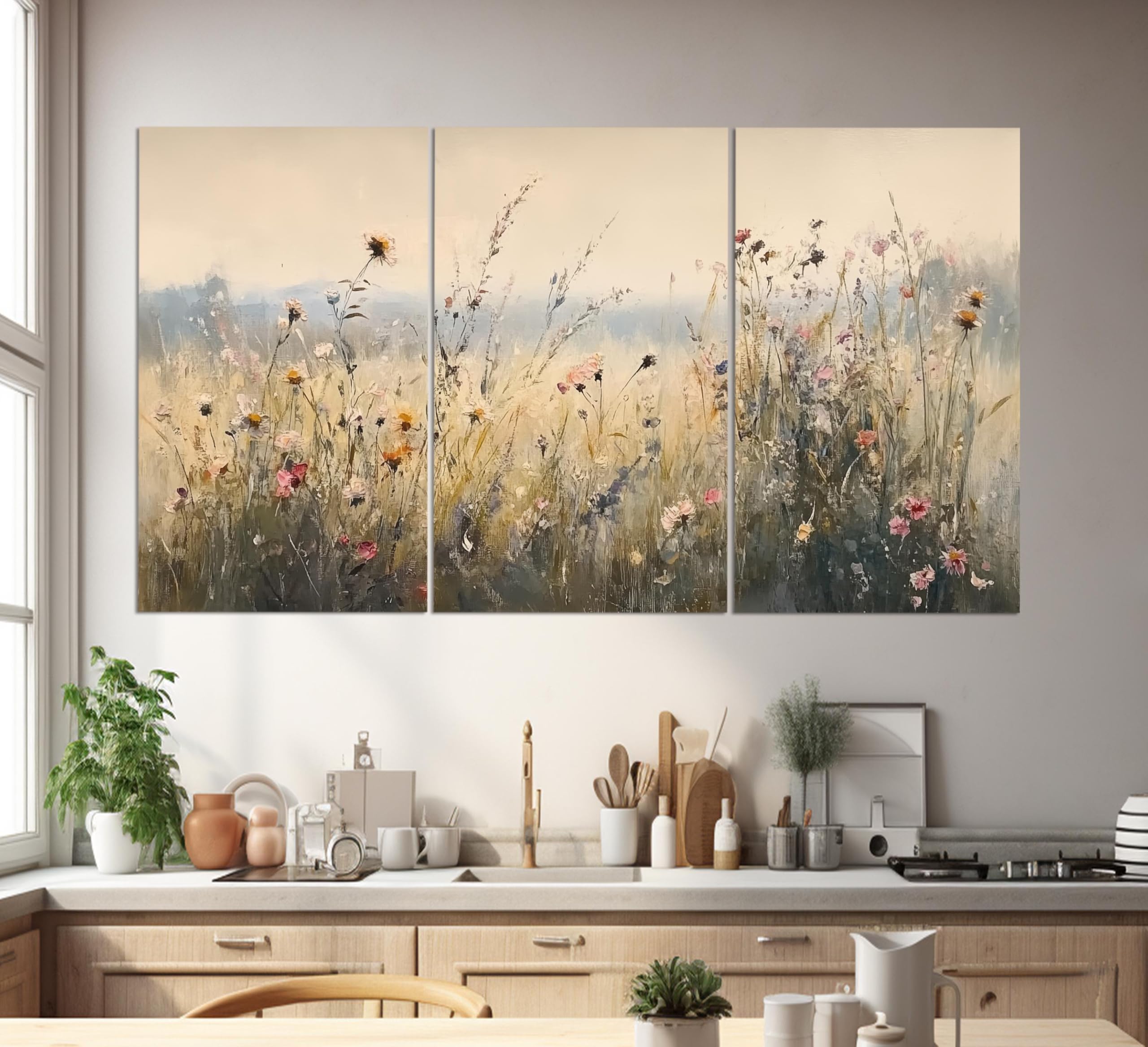 lianyibo Vintage polne kwiaty druk na płótnie, styl retro, kwiatowa sztuka ścienna, polne kwiaty, obraz, plakat dekoracja salonu (60 x 90 cm x 3/rama wewnętrzna)