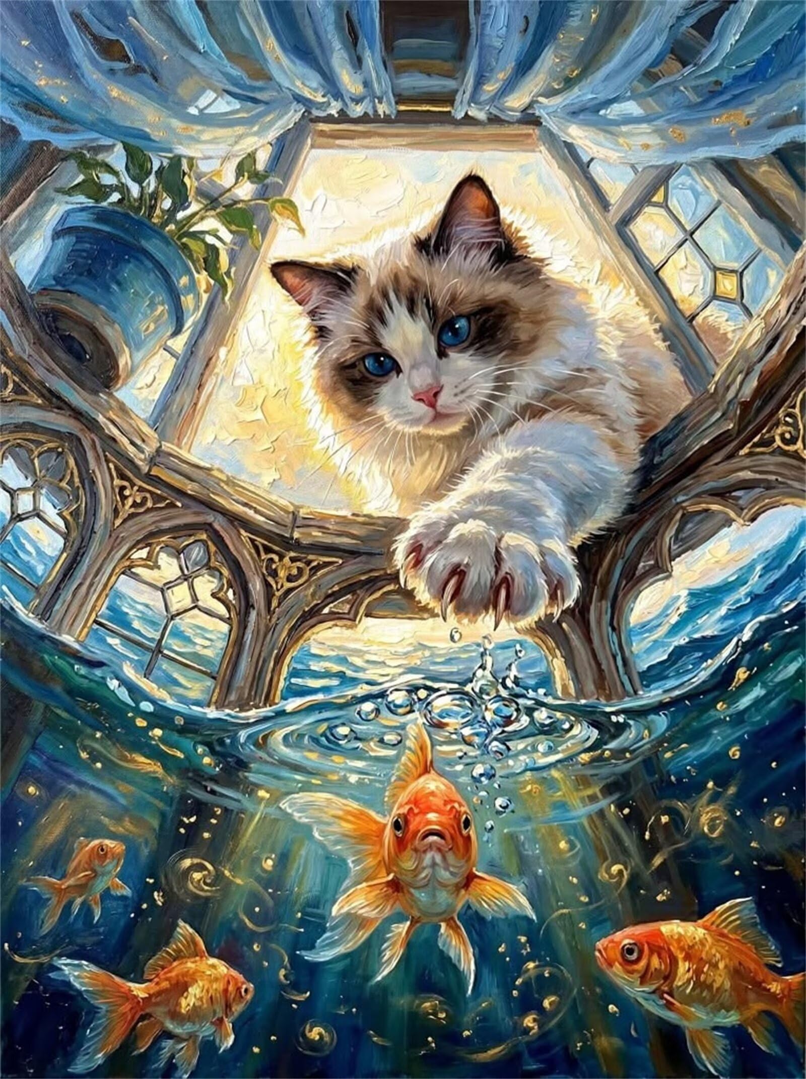 Umfarvt Koi Diamond Painting Kit Completo, Square Pittura Diamante per Adulti, 65x85cm Animal Cat Kit per Diamond Painting Fai Da Te, Antistress e Ideale come Regalo, Decorazione Casa