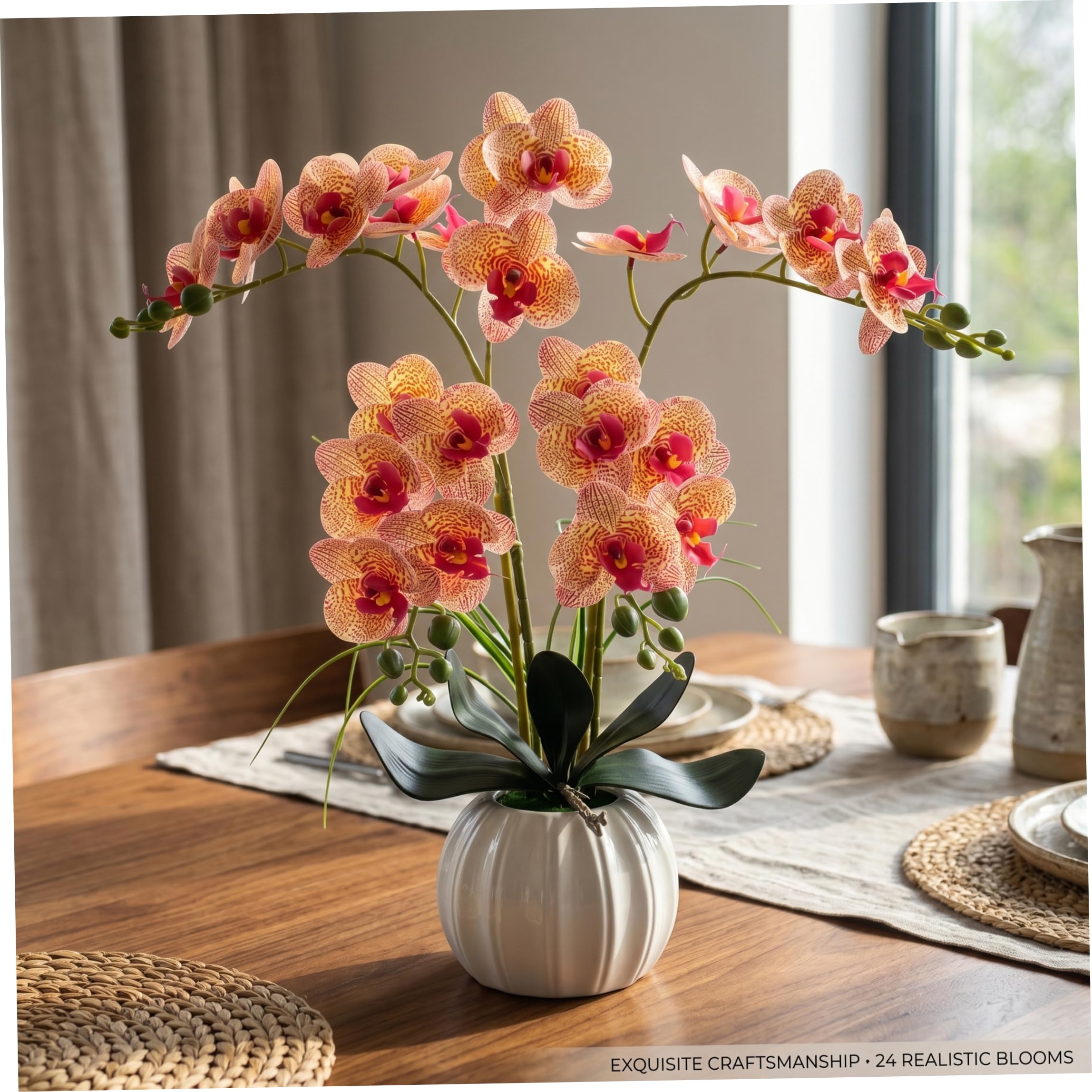 Orchidée en pot artificielle sans entretien fleur orange de 45 cm durable