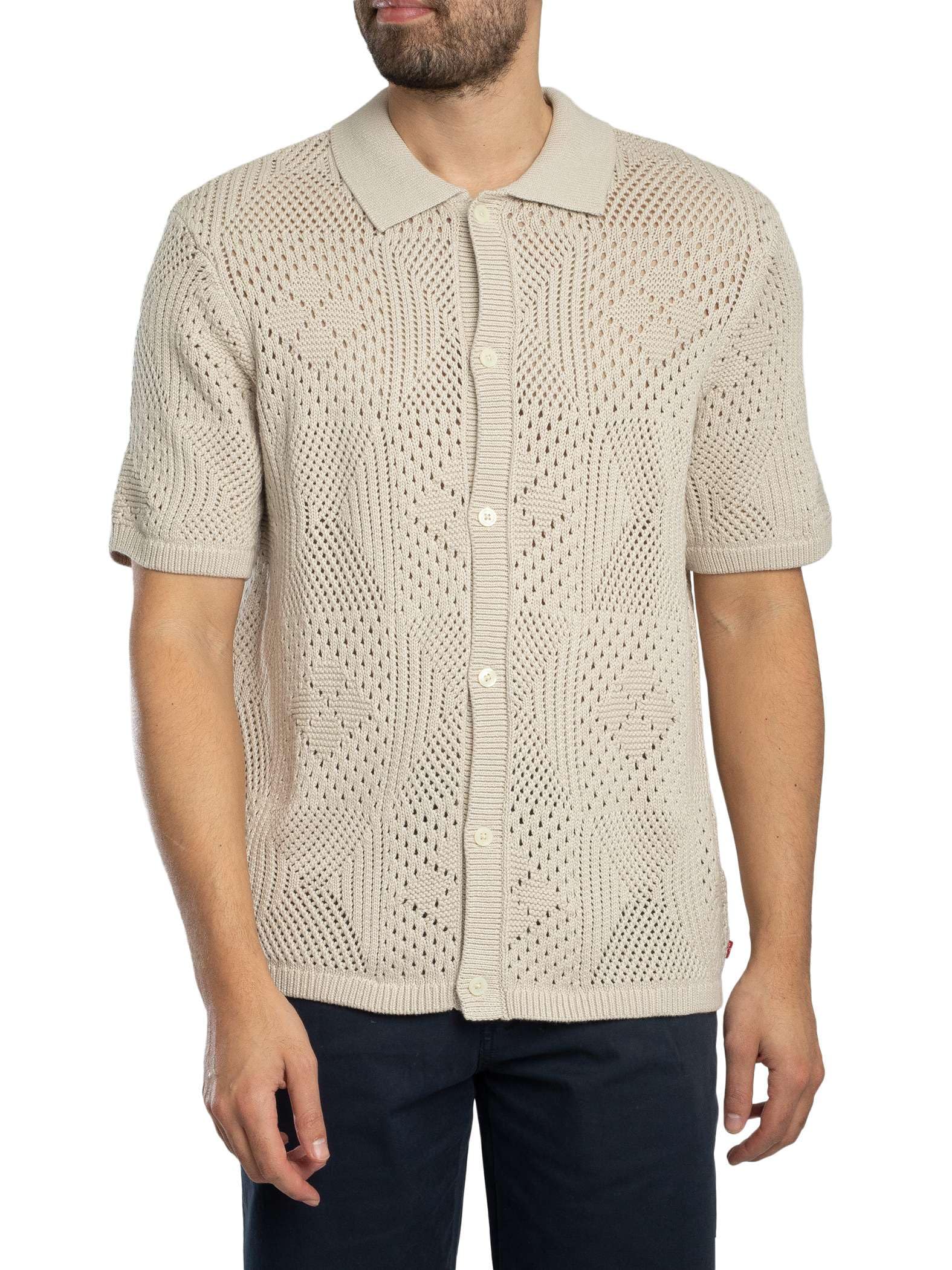 Levi's Men's Camp Knitted Short Sleeved Shirt, Pumice Stone, S