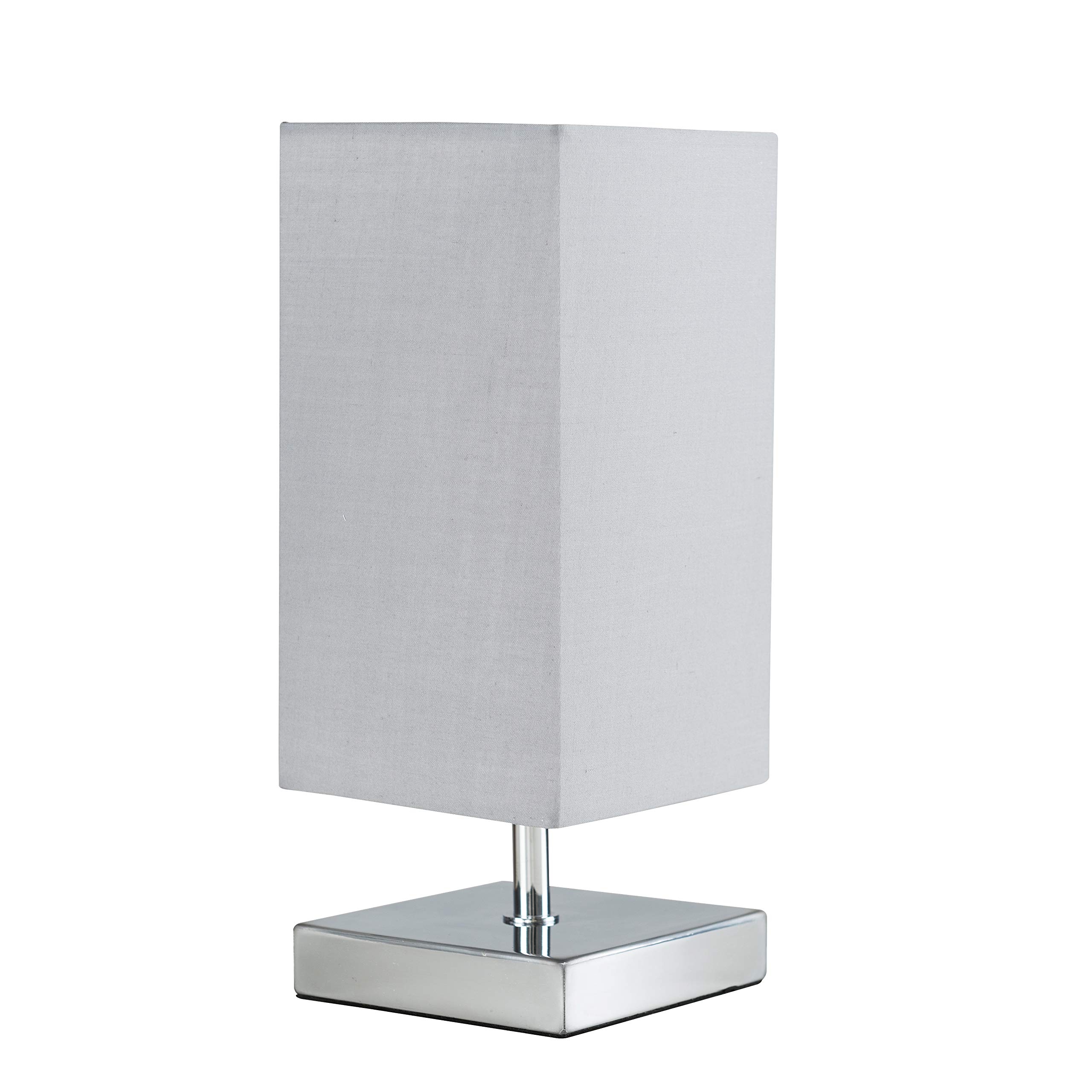 MiniSun | Modern Square Polished Chrome Touch Table Lamp with a Grey Shade | Table Lamps, Home Décor & Improvement Essential | Includes 5W LED Bulb [3000K Warm White]