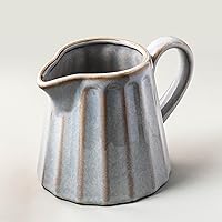 Vista 10 de Jarra de cerámica para crema, recipiente para crema con asa, jarra de leche pequeña de 10 onzas para café, salsas, ensalada, gris