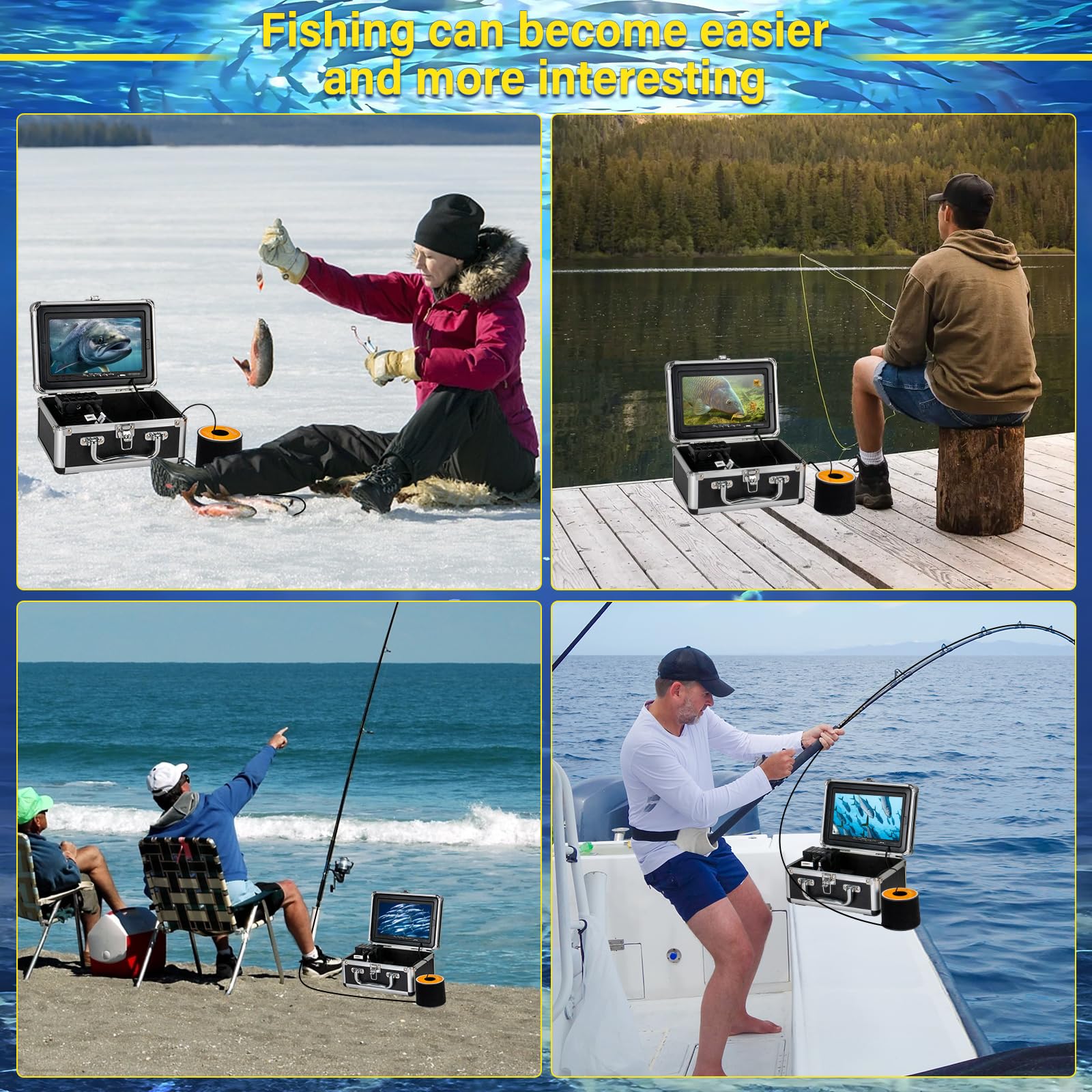 Cámara de pesca subacuática, actualizada a 36 luces HD DVR de 7 pulgadas, cámara de pesca bajo el agua, impermeable, IP68, 1200TVL HD, buscador portátil de peces de pesca en hielo con cable de