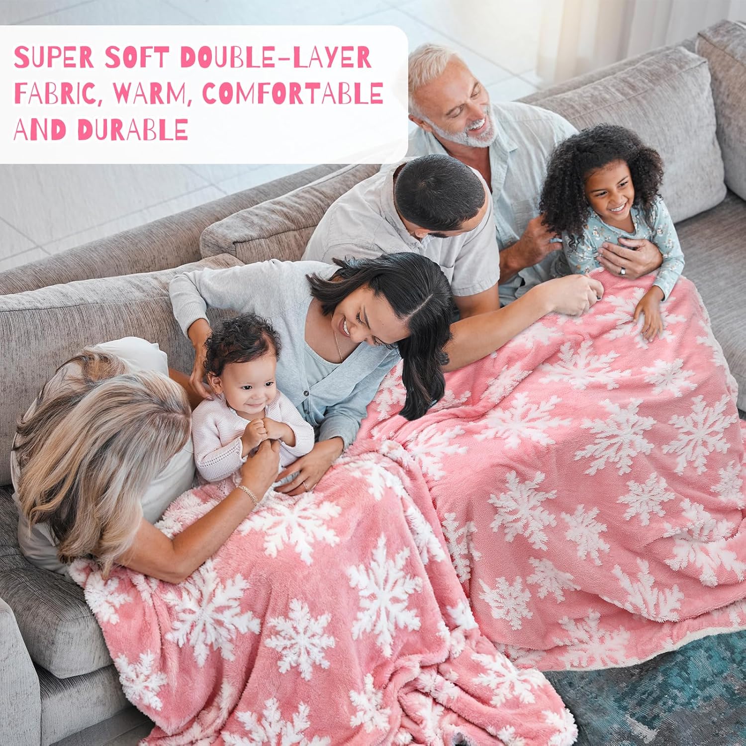 Boao 2 Pcs Pink Winter Blanket 50" x 60" Soft Pink Snowflake Flannel Fleece Plush Microfiber Throw Blanket for Couch Fluffy Fuzzy Winter Decor Gift for Women Men - Image 6