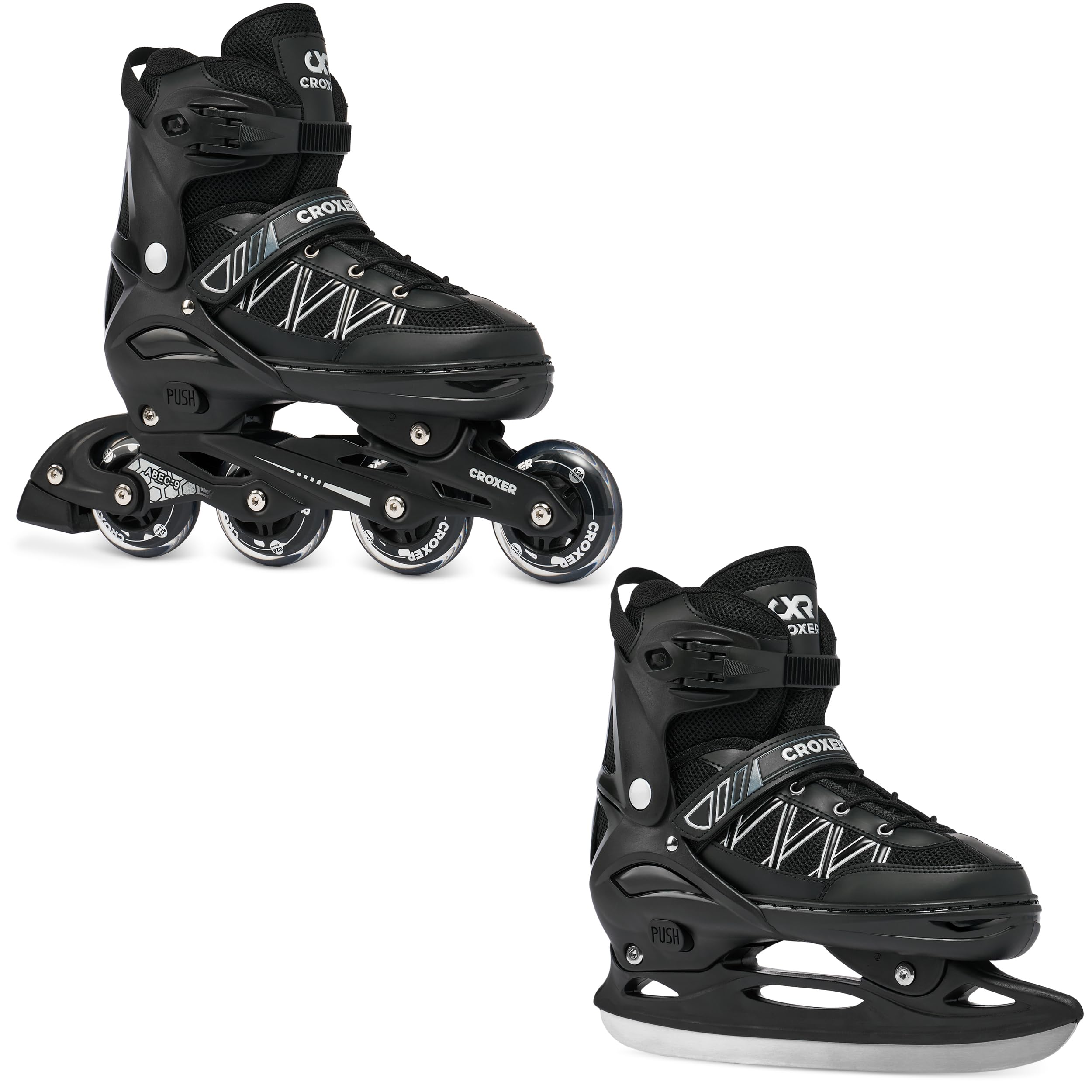 Verstellbare 2in1 Inlineskates-Schlittschuhe Torch - 76mm PU Rollen, Gummi-Härte 82A, ABEC-9 Chrome - Double Vent-System & DSAS - Leichte Polycarbonatschale - bis Größe 45