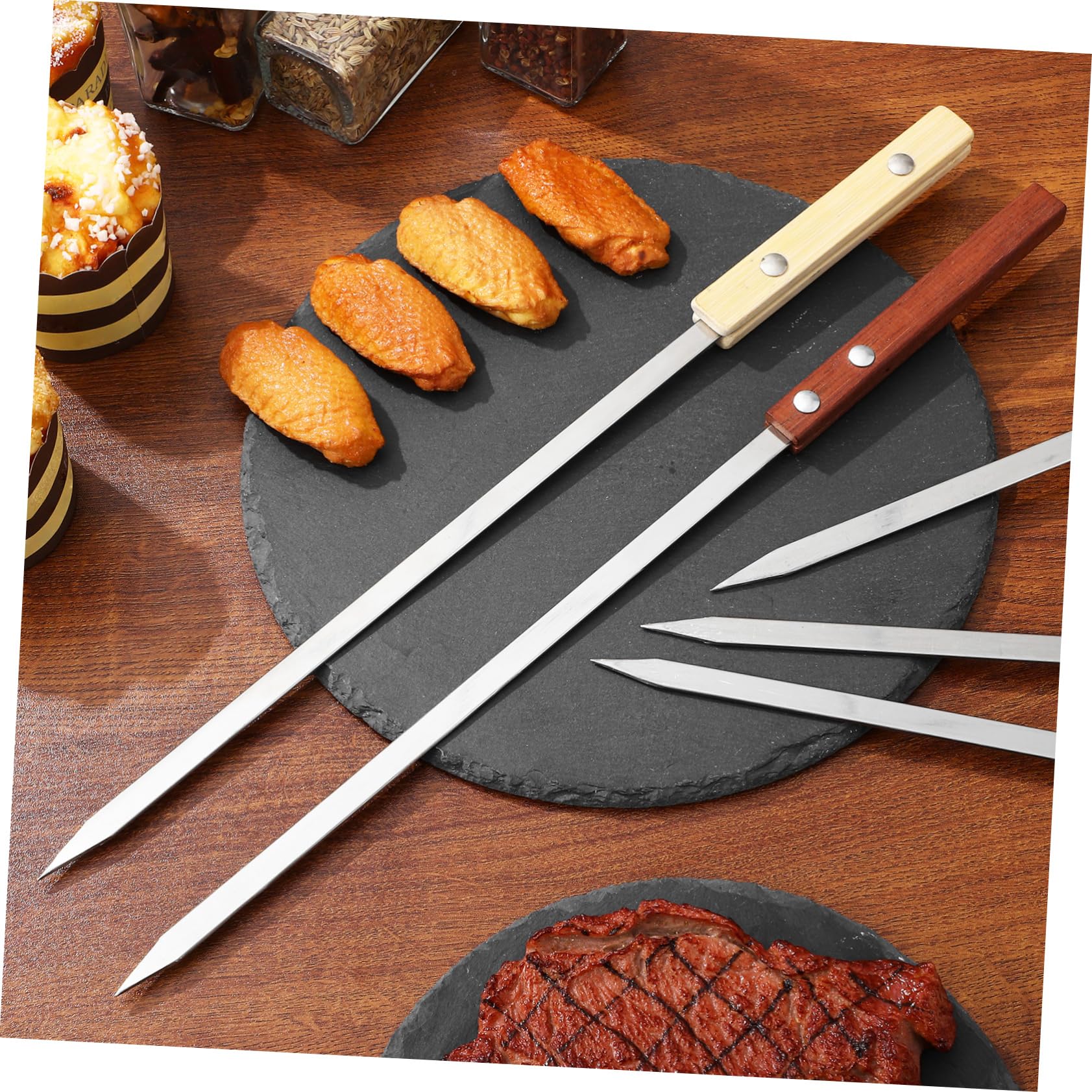 Abaodam 12 Spiedini per Barbecue Turchi in Acciaio Inox con Manico in Legno, Riutilizzabili e Facili da Pulire per Grigliate All'aperto e Campeggio