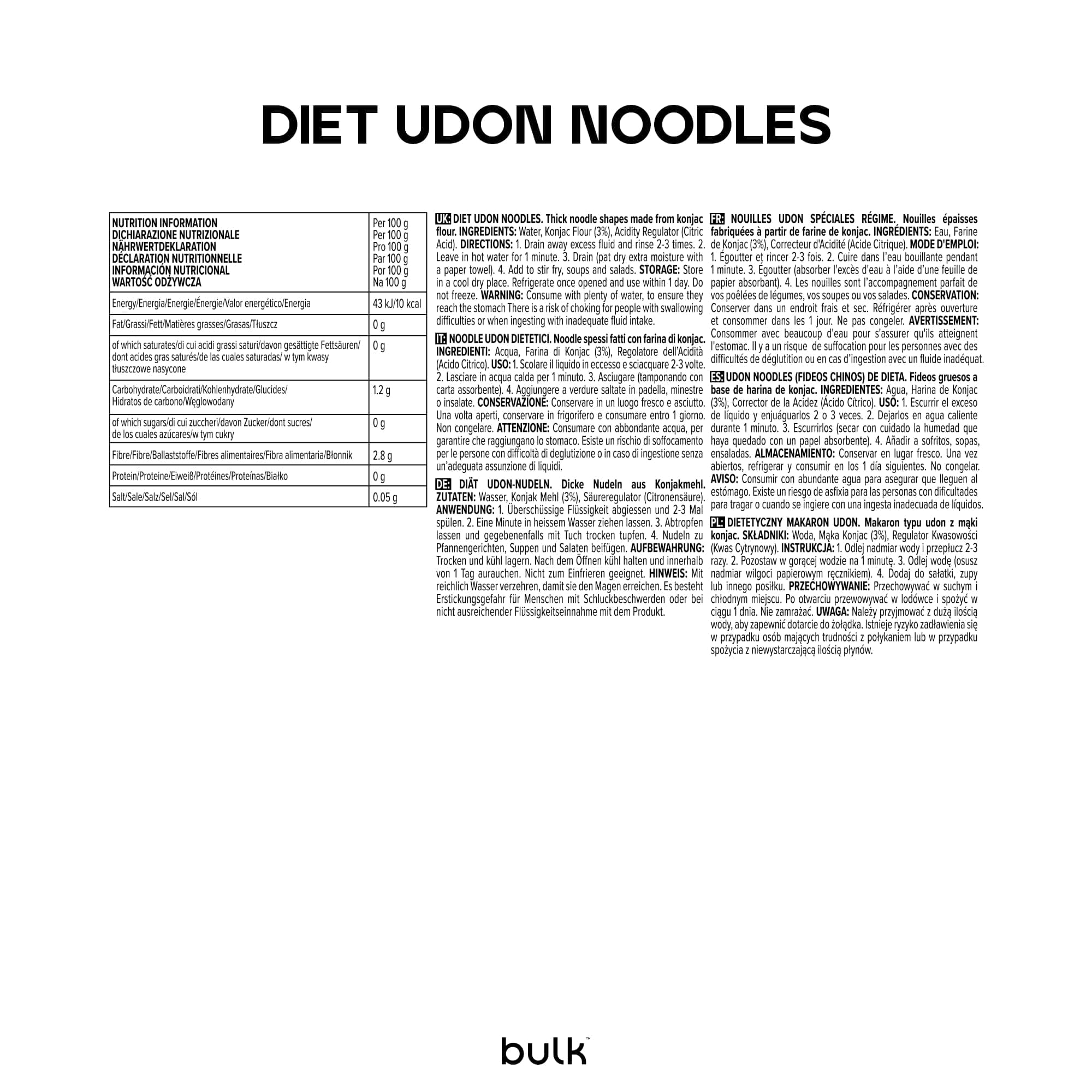 Bulk Udon Noodles De Dieta, Noodles De Konjac, 200 g, Caja de 6