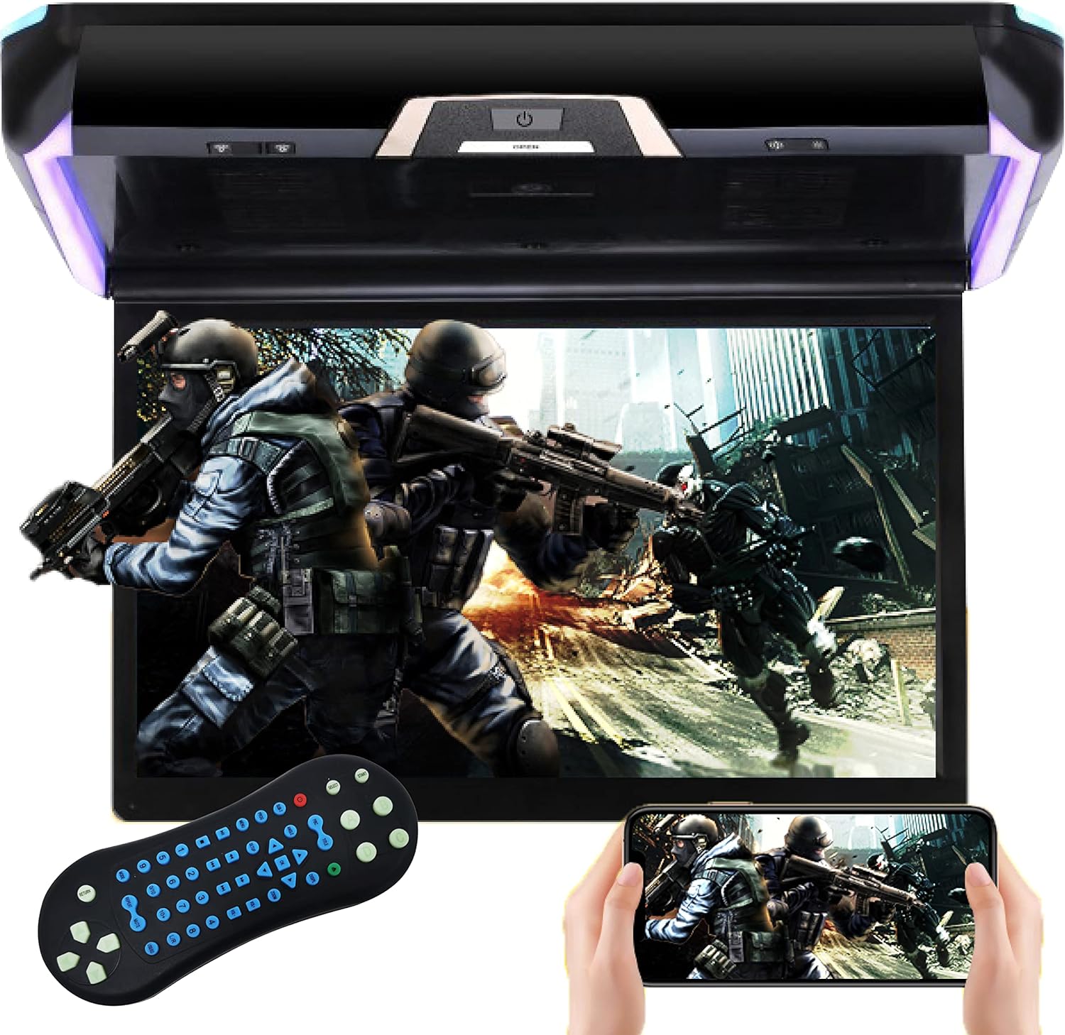 Gravity GR-15.6HDM 15.6 Inch 1080P Video HD Digital Widescreen Car Overhead Coach Caravan Roof Flip Down DVD Player Game Disc with HDMI Port