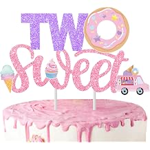 Donut Sweet Two Cake Topper Glitter Two Sweet Birthday Party Supplies Donut Cake Topper Decorations for 2th Second Birthday Party Supplies