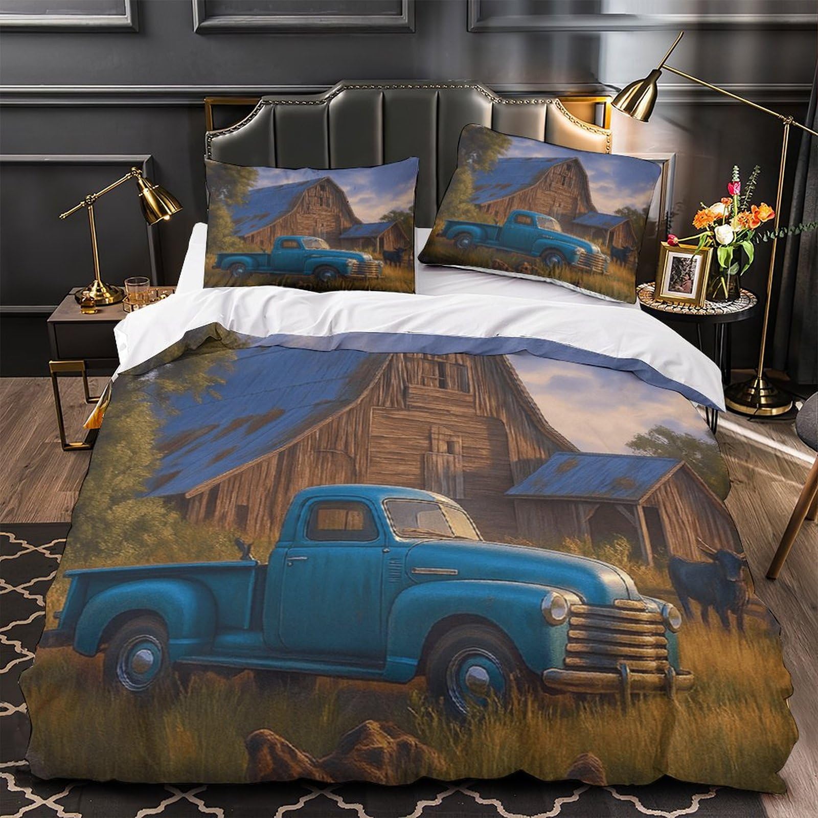 Housse de couette ultra douce camion vintage anti-plis en microfibre 135x200cm