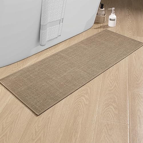 chakme Alfombras de baño de 47 x 17 pulgadas, ultra delgadas, antideslizantes, de secado rápido, absorbentes, para suelo de baño (color beige