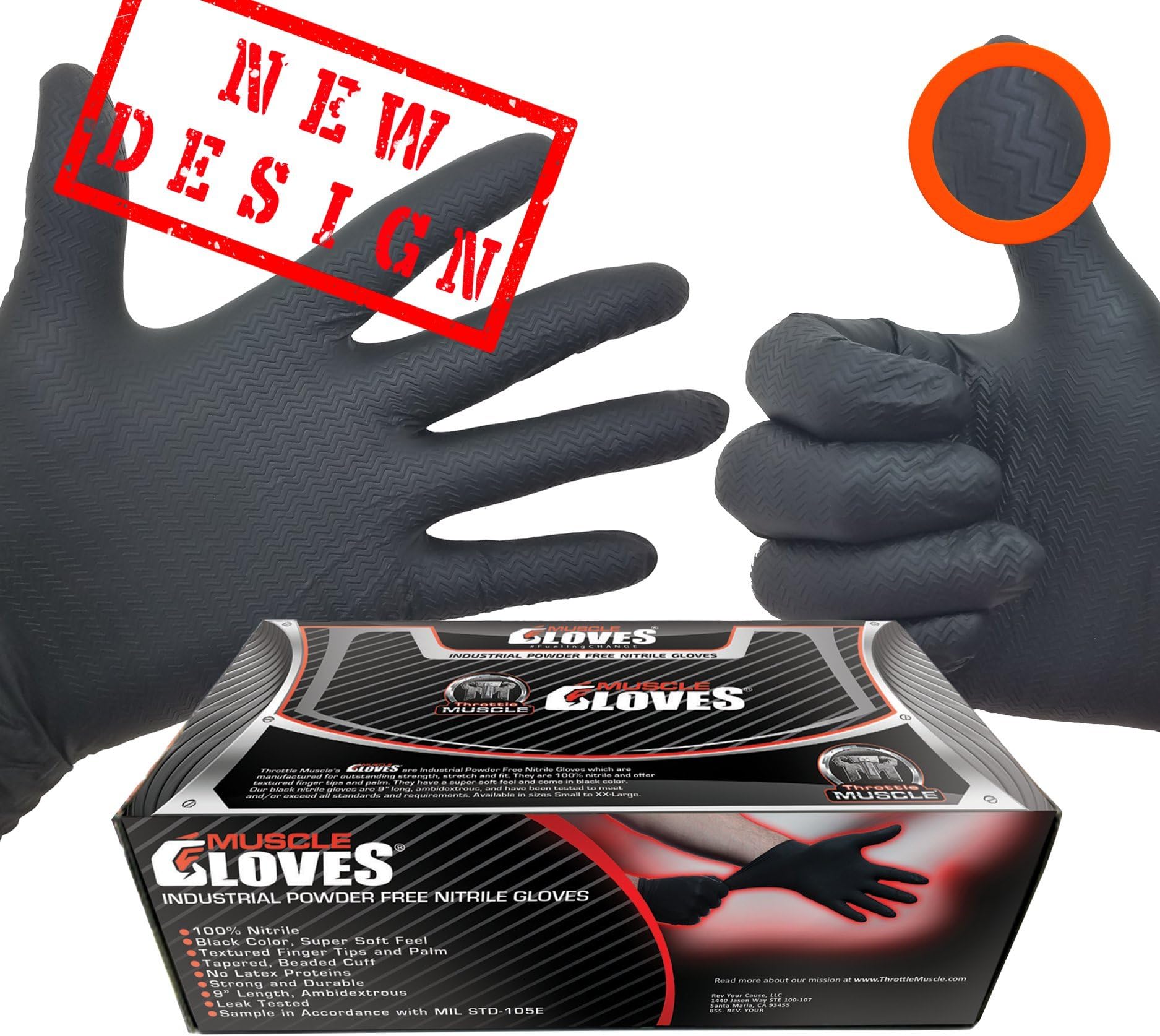 Throttle Muscle Muscle Tire Tread Pattern Industrial Powder Free Disposable Nitrile Gloves 6 Mil Tire Tread Textured Finger and Palm X-Large TM8495…