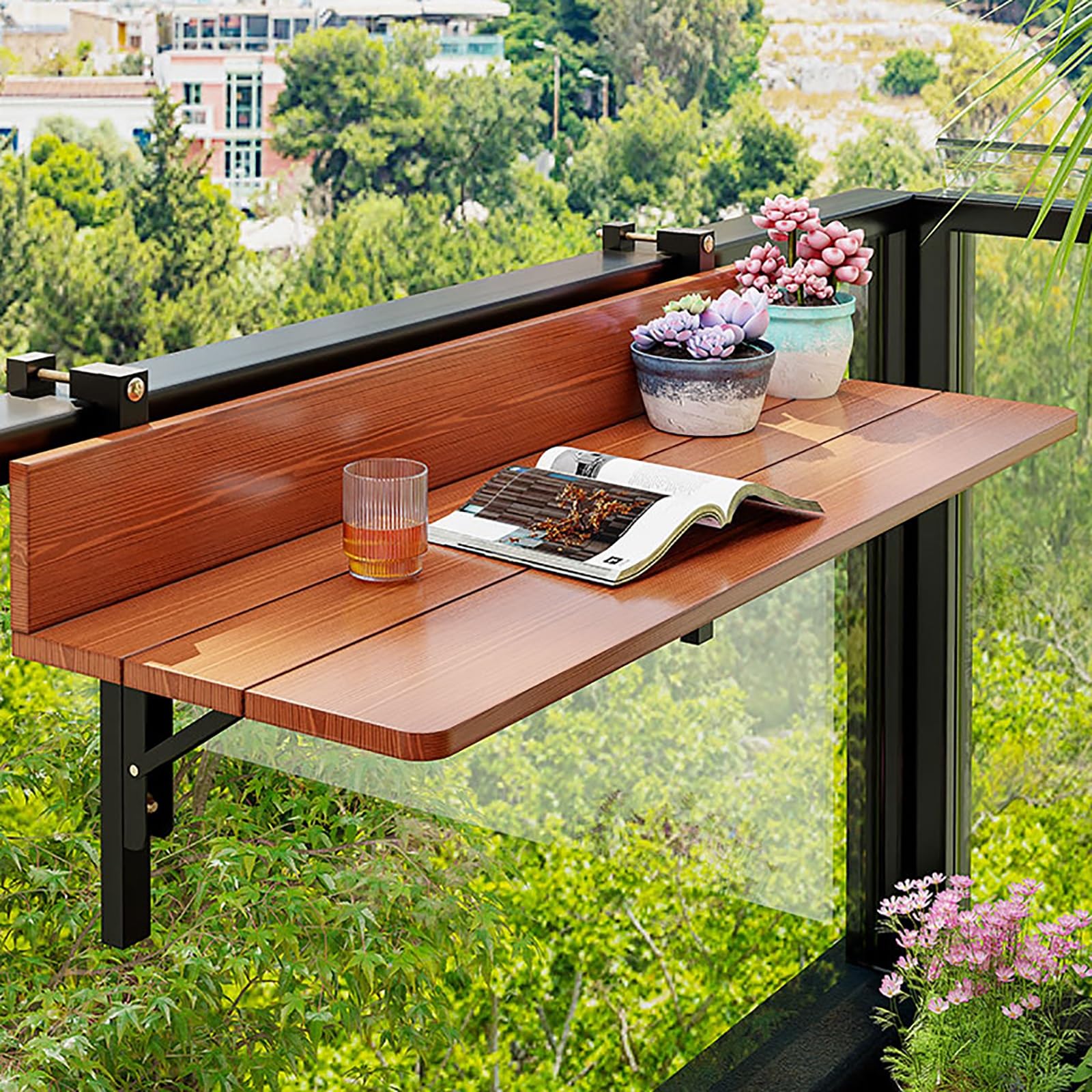 SXZenSpace Folding Balcony Deck Table Hanging with Baffle Design Outdoor Railing Bar Table(120cm/47in)