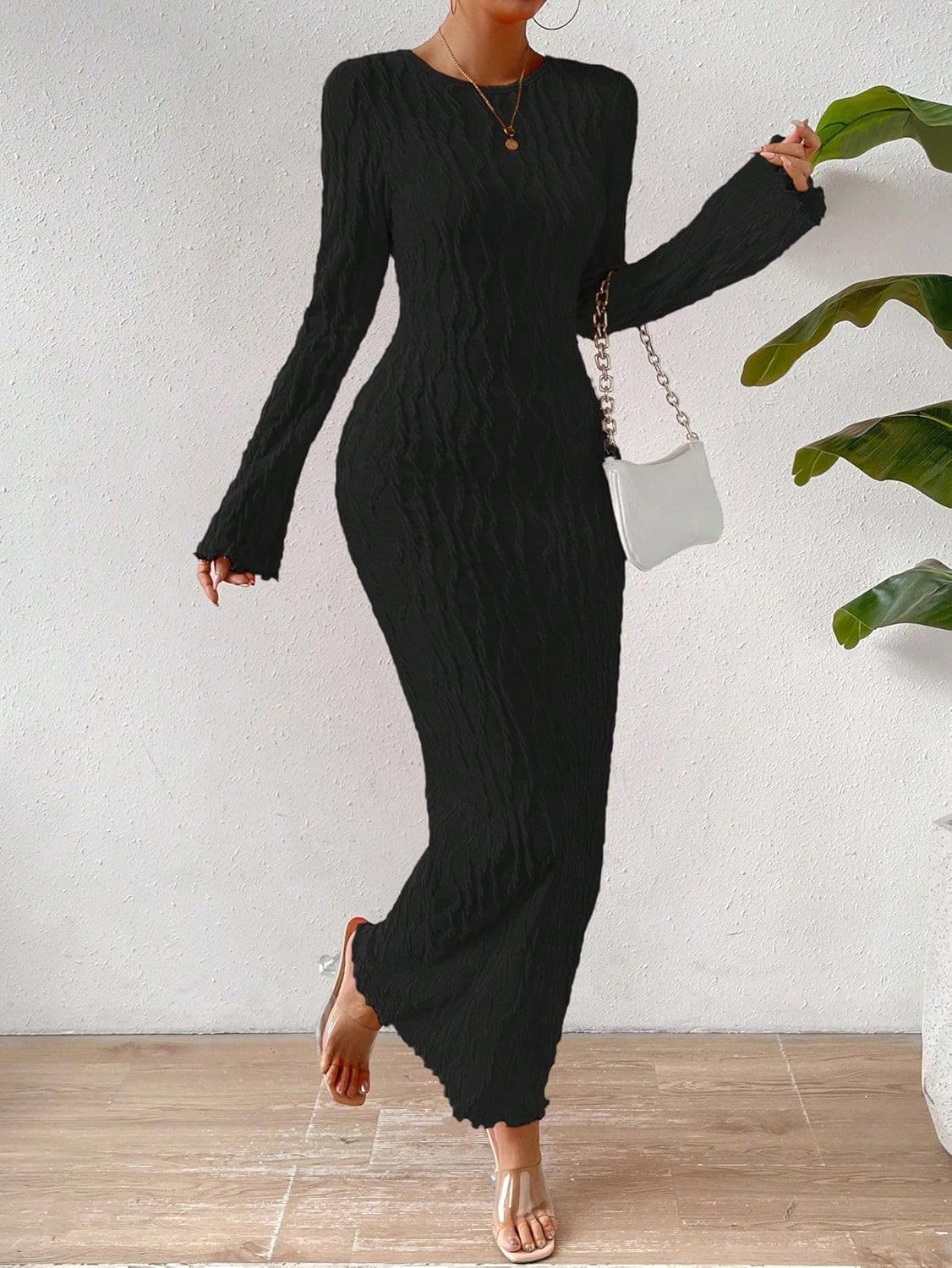 Narecte Fall Dresses for Women Long Sleeve Maxi Dress Backless Bodycon Dresses Casual Long Formal Dress - Image 2