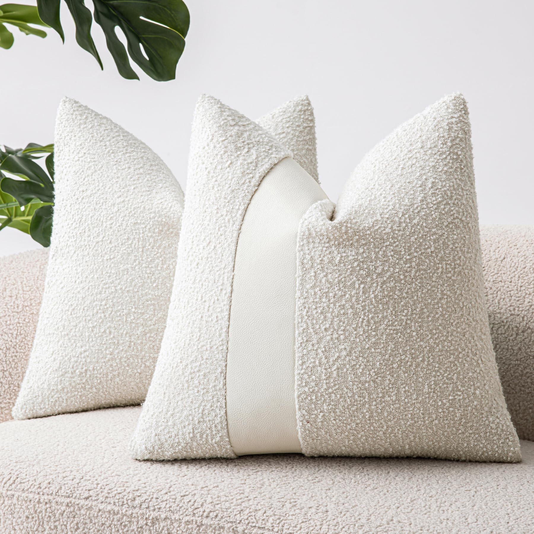 Snapklik.com : SINYASAN 18"x18" White Boucle Throw Pillow Covers