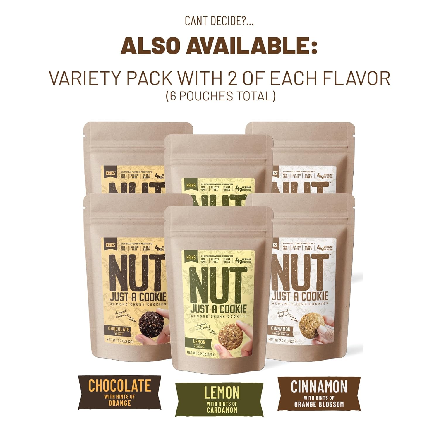 Nut Just a Cookie – Crunchy Almond Chunk Cookies, Low Sugar, Gluten-Free, Vegan, Simple Ingredients – 6 Pack (Lemon, Cinnamon, Chocolate, Apple Pie, Vanilla Rose or Variety Pack) (Chocolate)