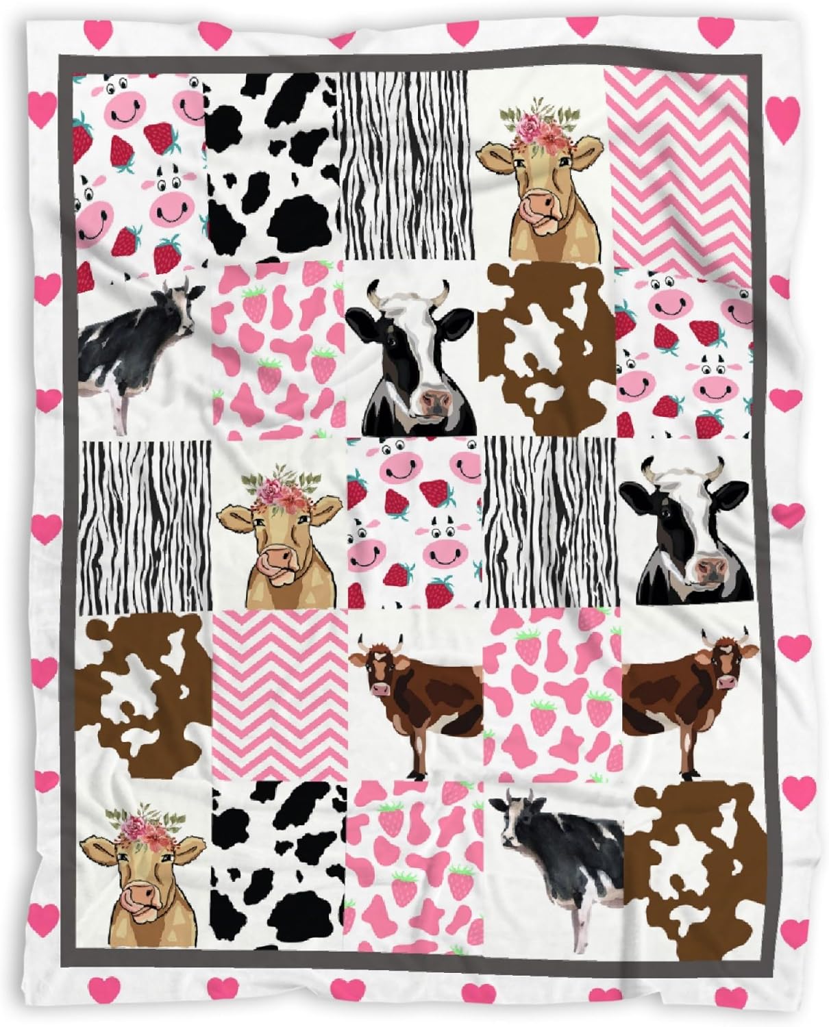 Strawberry Cow Print Blanket Gifts for Boys Girls, Ultra Soft Strawberry Cow Print Throw Blanket, Lightweight Strawberry Cow Print Stuff Warm Plush Throw Blankets for Couch Travel 90"x120"