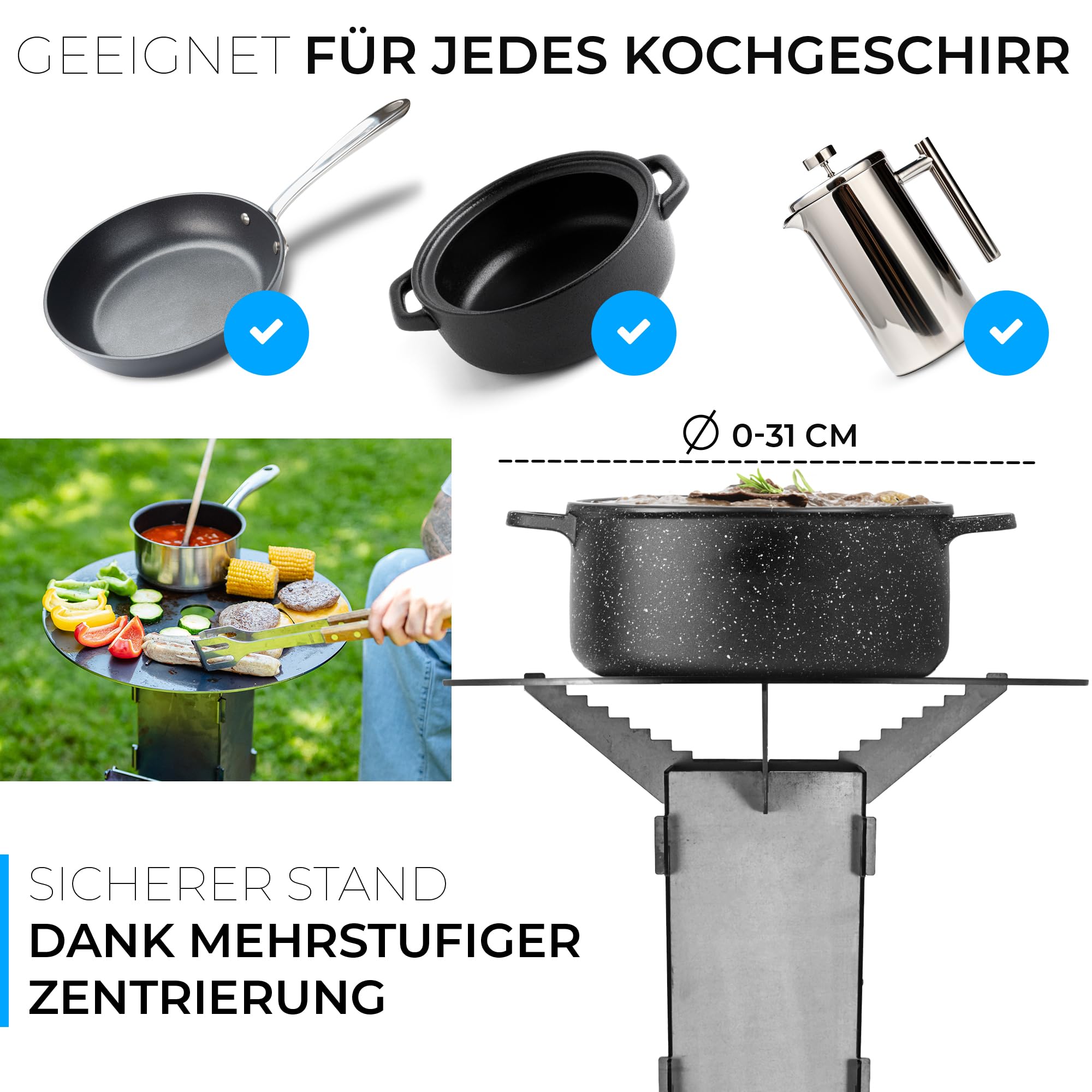 GRAFT Raketenofen inkl. Grillplatte Rocket Stove Stecksystem aus massivem 3 mm dickem Stahl | Feuerschale | Pelletofen | Holzofen | Campingkocher | Campinggrill | Holzkochherd