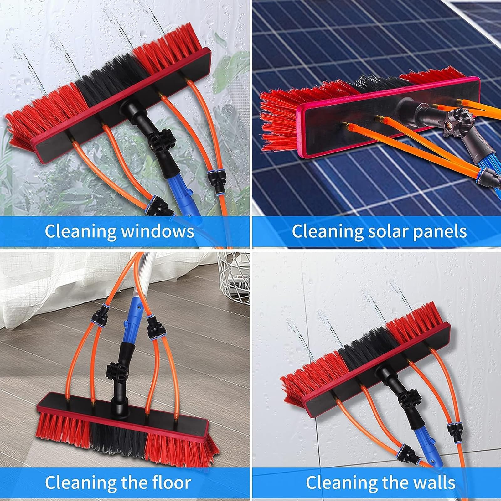 Kit de limpieza de paneles solares de 30/50 cm, limpiador de techo retráctil con spray de agua, cepillo giratorio de 180°, manguera de 20 m y limpiador de 35 cm para un mantenimiento solar eficiente