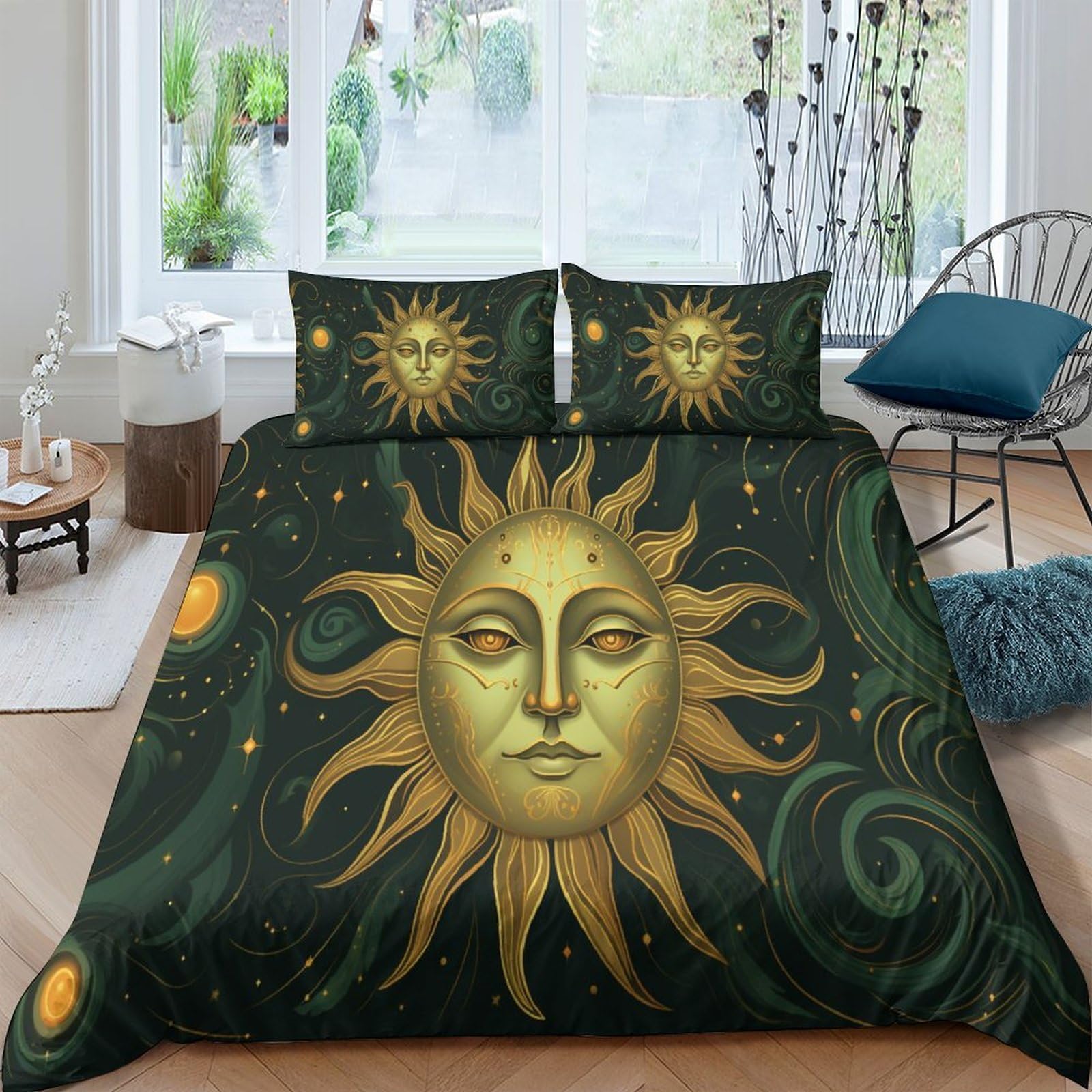 Boho Sun 3D Printed Duvet Cover Set Bedding Hidden Zipper Microfiber Soft Comforter Cover Boys Girls 3 Pieces Bedding Set Quilt Cover King（220x240cm）