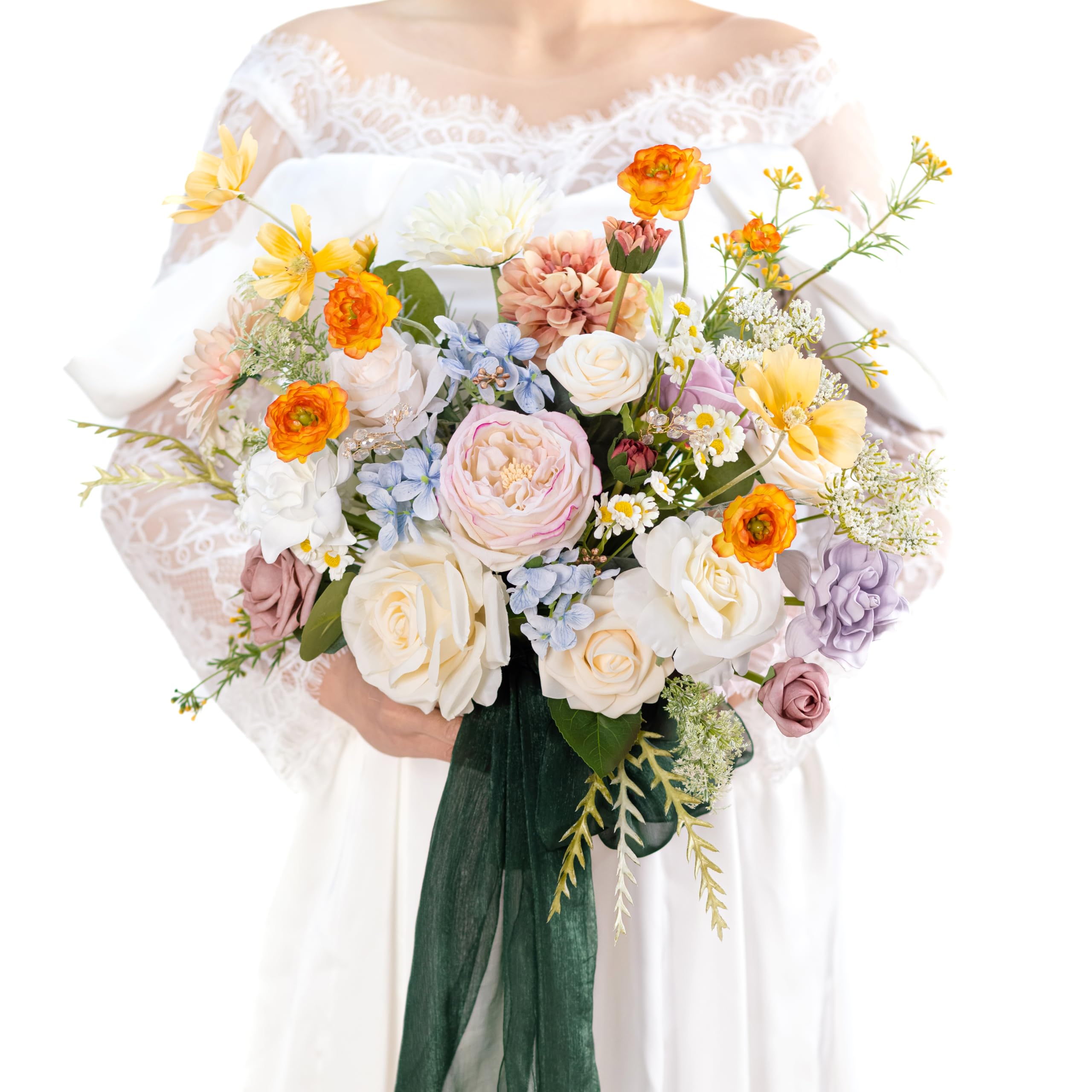 BENCENTRE 14 Inch Colorful Bridal Bouquet for Bride,Wedding Bouquet for Bride for Spring Wedding Ceremony Anniversary,Party and French Rustic Vintage