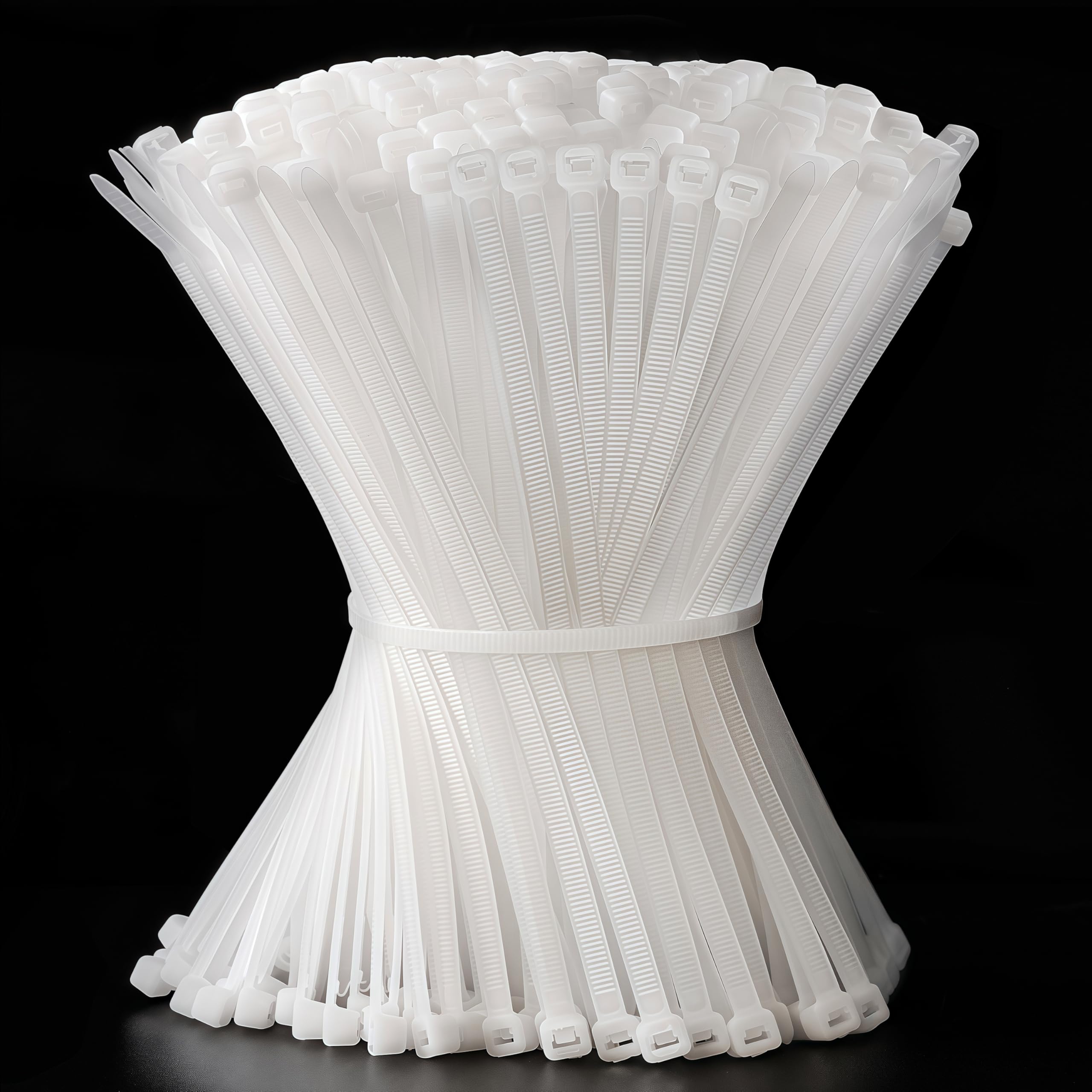 Cable Ties 4.8x200mm Heavy Duty Tensile Strength Nylon Zip Ties Multi-Purpose Self-Locking Wire Organization for Cable Management DIY Home Garden Office 500 Pieces White