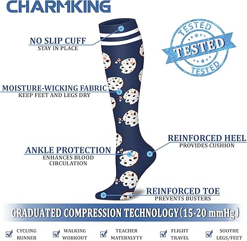 Miniatura 123 de CHARMKING Compression Socks for Women & Men Circulation (8 Pairs) 15-20 mmHg is Best Support for Athletic Running,Cycling