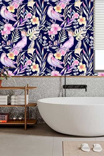 Miniatura 2 de Papel tapiz de pájaros tropicales para despegar y pegar, extraíble, floral, hojas verdes, bohemio, fácil de despegar, autoadhesivo, impermeable,
