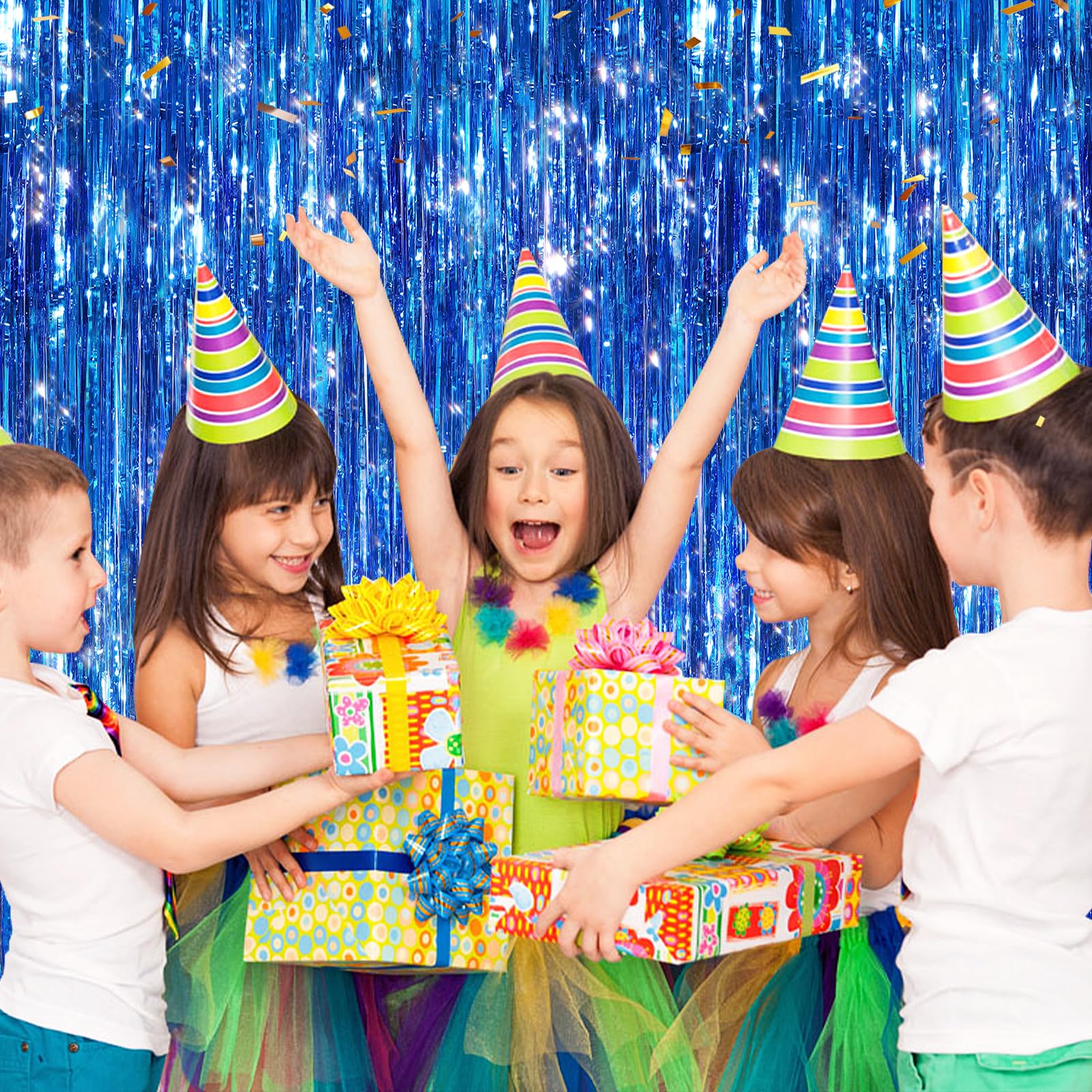Niebieskie metaliczne zasłony foliowe z frędzlami, serpentyny do drzwi, tło do budki fotograficznej, tło do budki urodzinowej, zasłona na baby shower, wieczór panieński, dekoracje świąteczne
