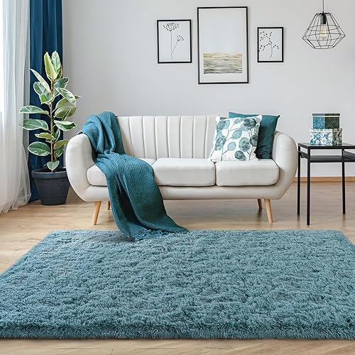 Miniatura 128 de Kelarea Alfombra de área para sala de estar, 3 x 5, antideslizante, color azul turquesa, esponjosa, suave, alfombra de felpa peluda para dormitorio