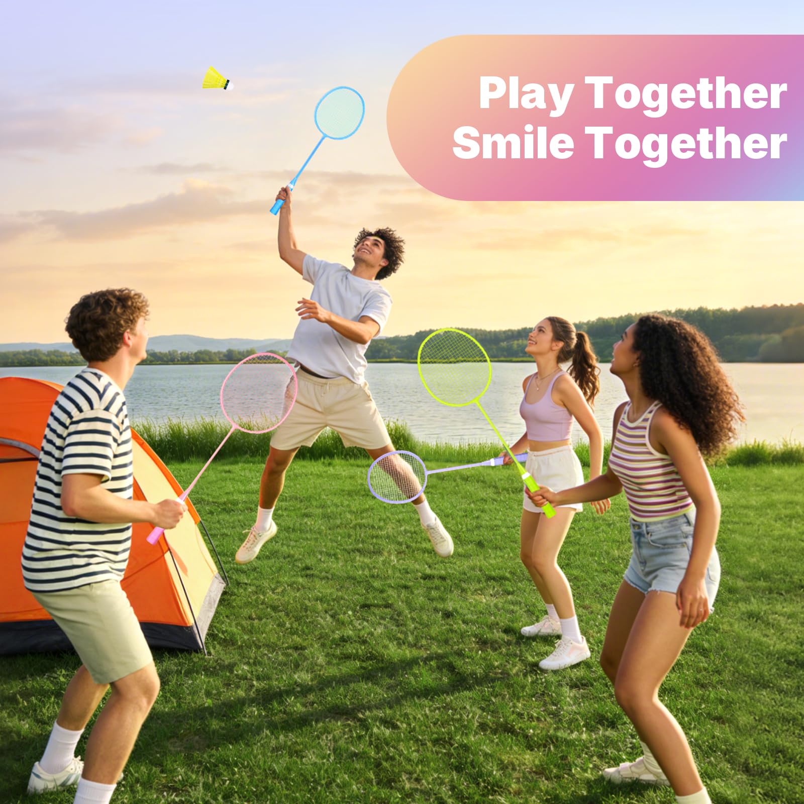 AboveGenius Badmintonschläger-Set, 2/4 Farben, leichtes Badminton-Set enthält 2/4 Schläger, 6 Vögel, Outdoor-Hinterhof-Spiele, Schläger für Familienanfänger