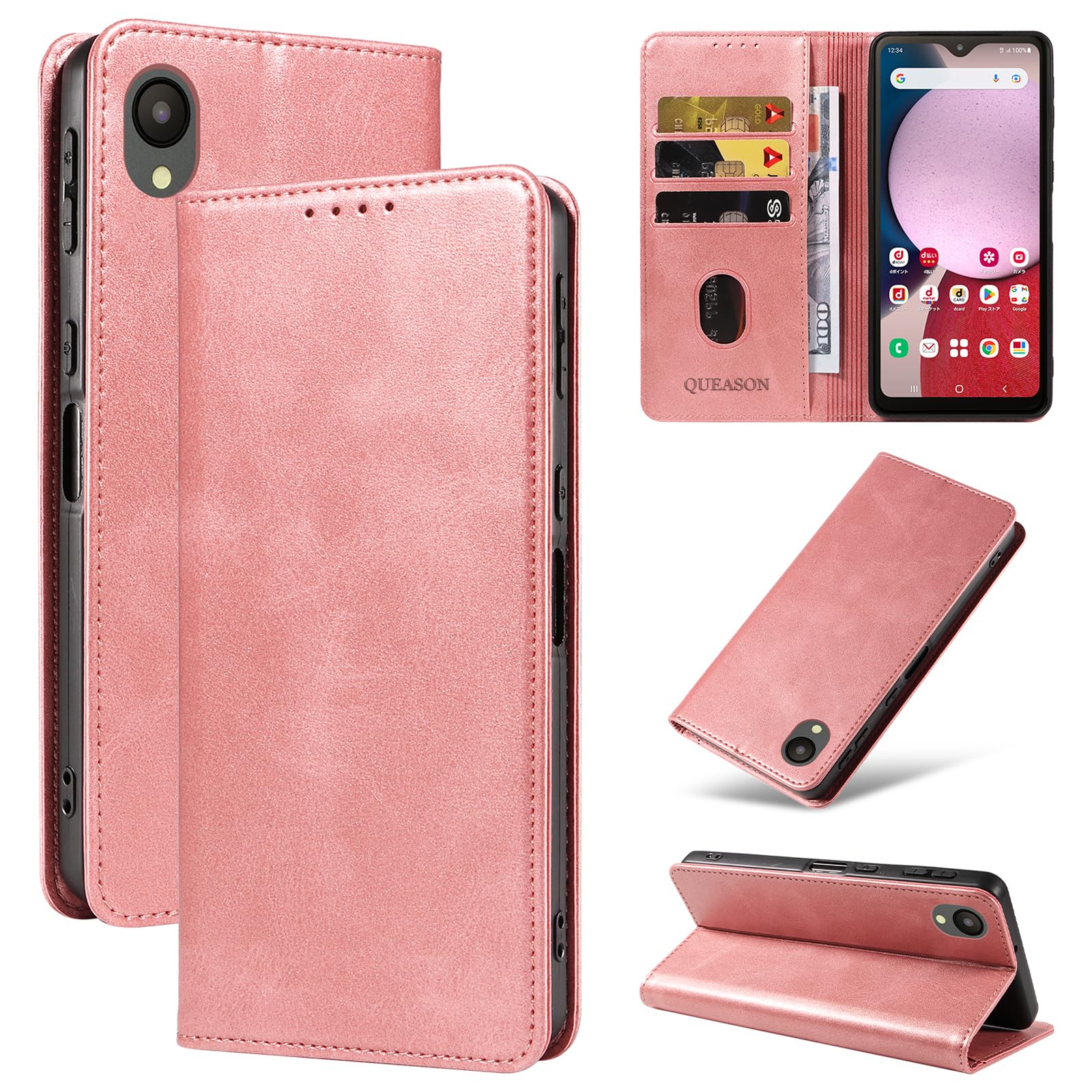 QUEASON 互換品 スマホケース【Galaxy A23 5G ケース 手帳型】ギャラクシーa23 5g ケース 携帯ケース SC-56C スタンド機能 SCG18 薄型ケース カード収納 落下防止 マグネット式 耐衝撃 全面保護 防塵（ローズゴールド）