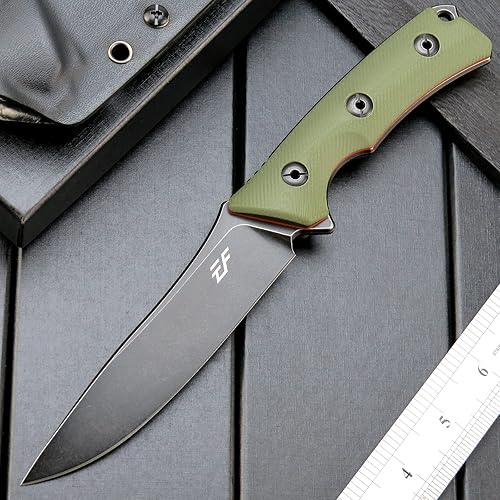 Miniatura 2 de Eafengrow EF125 Cuchillo de hoja fija 14c28n con hoja de acero recubierto de titanio negro, balanzas de mango G10, cuchillos fijos para acampar al