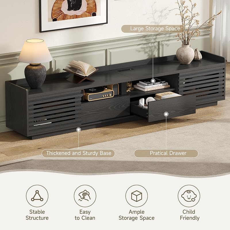 ONBRILL 78.7" TV Stand for TV Up to 85",Mid-Century Modern TV Console Black image 5