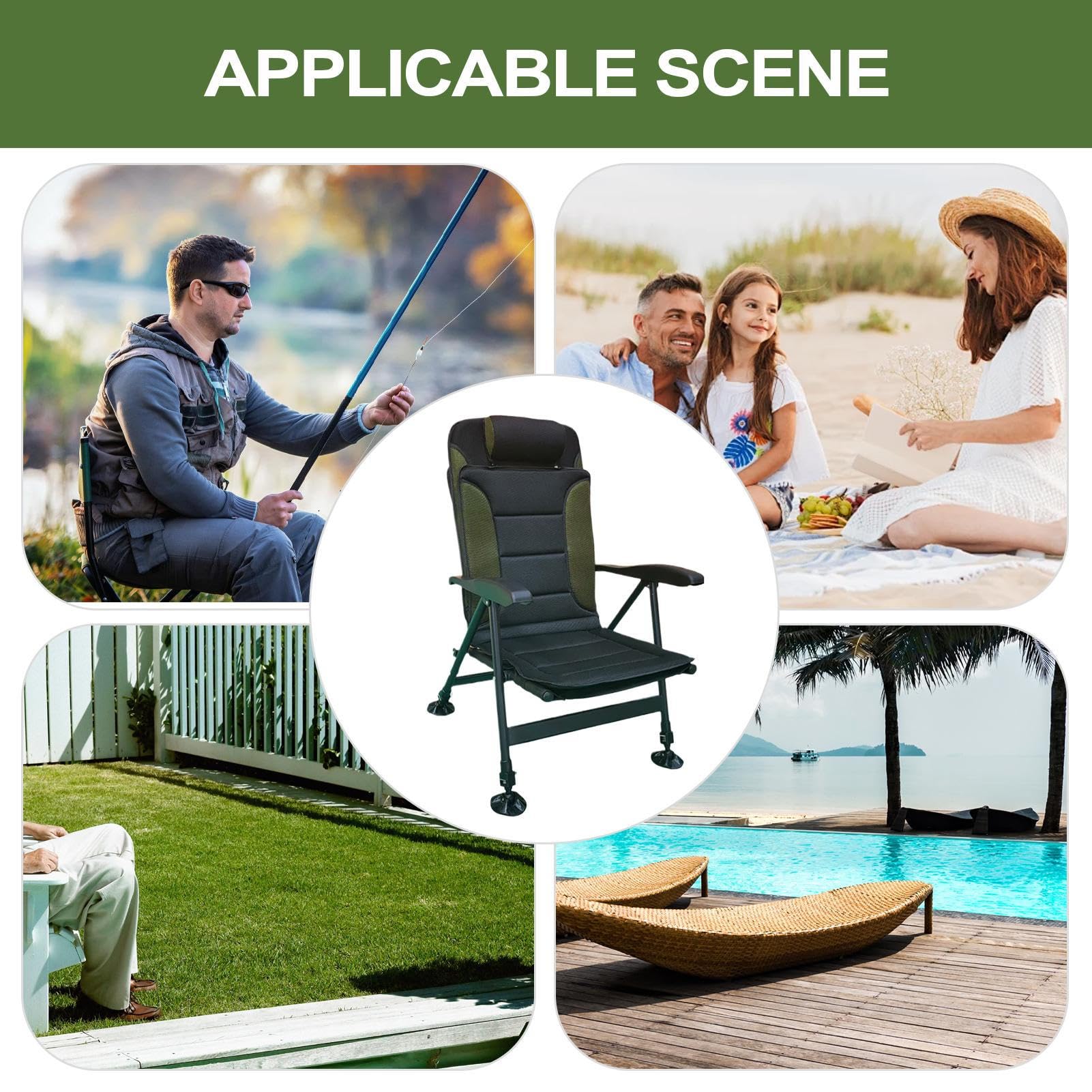 Chaises de pêche pour adultes – Tabourets de camping pliables, sièges portables pour pelouse et plage pour la randonnée en plein air et la pêche, design léger polyvalent