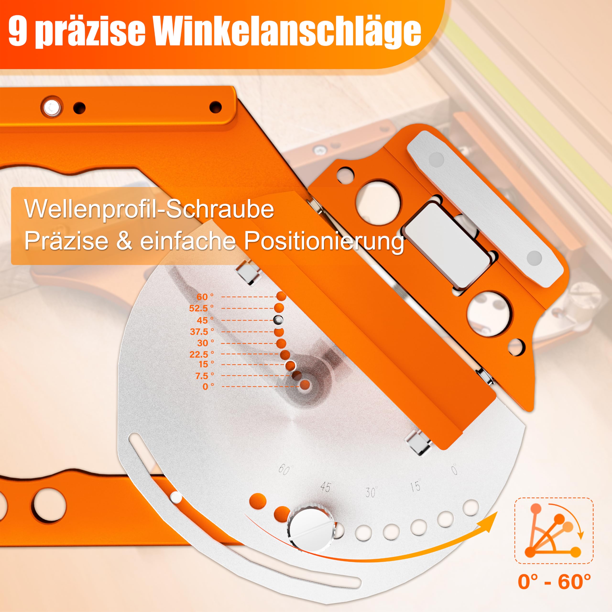 SpeTool Regulowany ogranicznik kątowy, kwadratowa szyna prowadząca, 9 kątów 0°-60°, szybki montaż, kompatybilna z Festool, Makita, Milwaukee, POWERTEC, WEN & Evolution