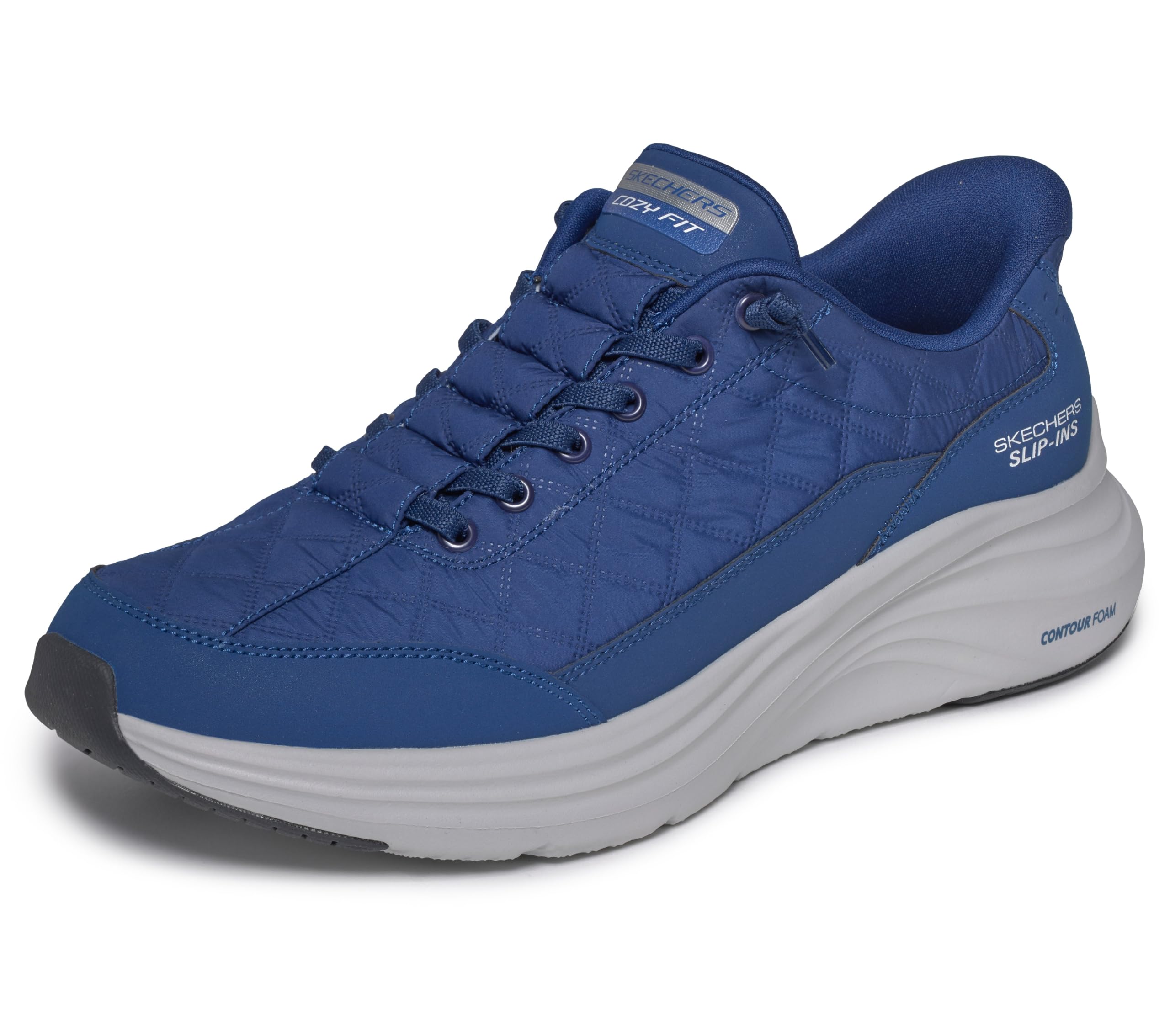 Skechers Herren Contour Foam Cozy Fit Turnschuhe, Blue Mesh/Duraleather/White Trim, 41 EU
