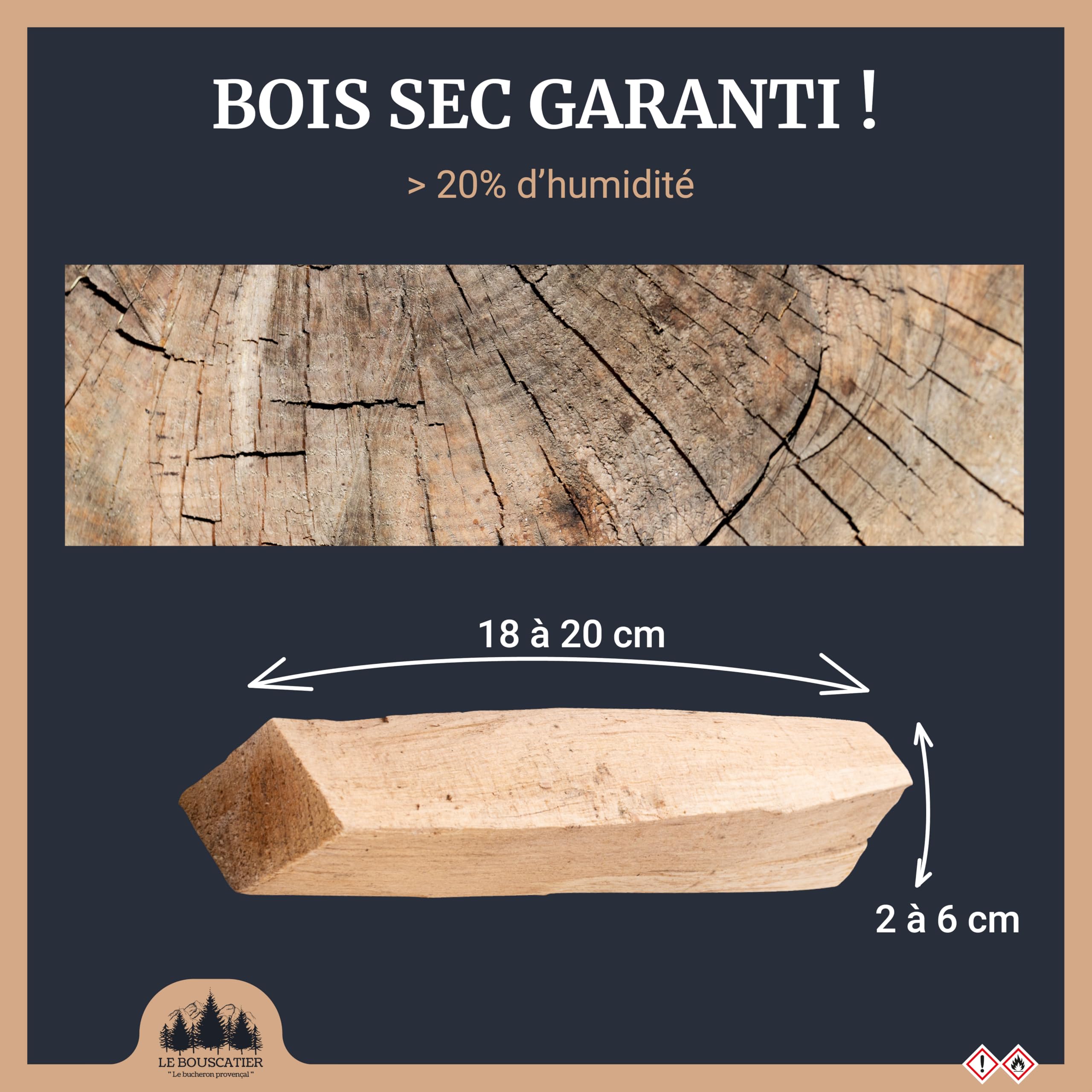 6 kg di legno di accensione per camino, stufa a legna, fabbricazione francese. Legno secco essenza frondosa, ideale per l'accensione di un fuoco di legna. Scatola di fiammiferi in omaggio