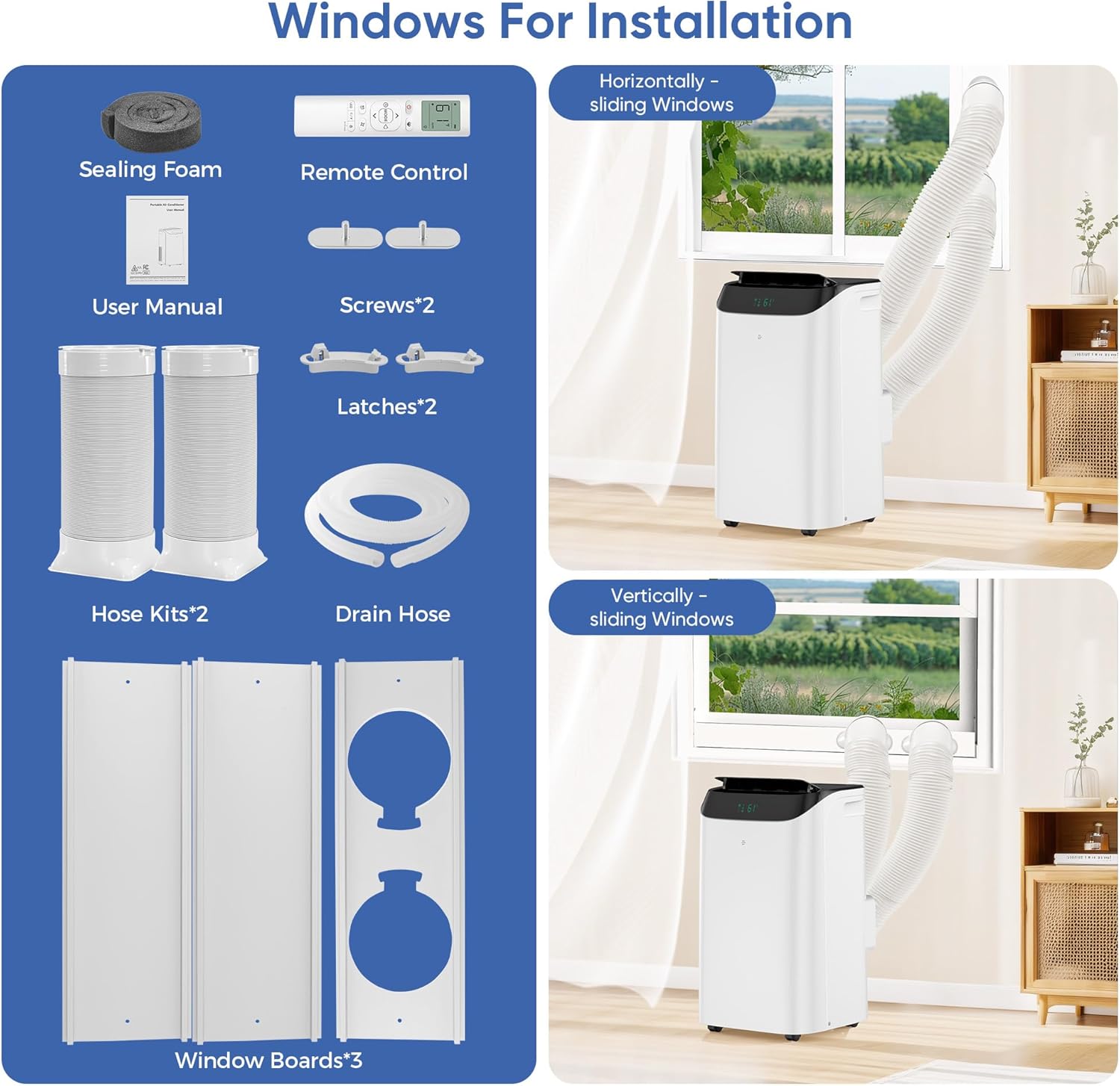 Included components for Tanoxo Portable Air Conditioner